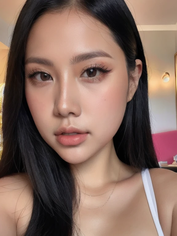 (realistic、masterpiece、Best Quality、8K、highres、high resolution:1.3)、1 girl、Big breasts、white bikini、looking at viewers、super fine face and eyes、long hair、 upper body、
