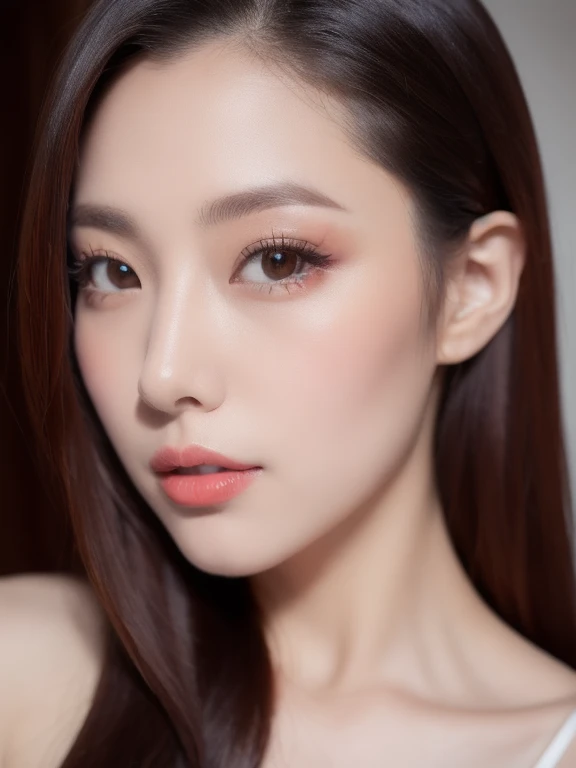 (realistic、masterpiece、Best Quality、8K、highres、high resolution:1.3)、1 girl、Big breasts、white bikini、looking at viewers、super fine face and eyes、long hair、 upper body、