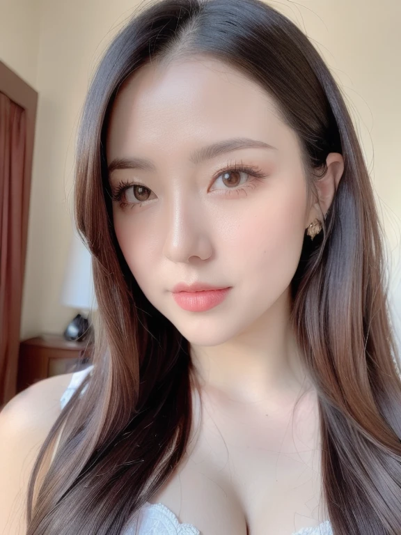 (realistic、masterpiece、Best Quality、8K、highres、high resolution:1.3)、1 girl、Big breasts、white bikini、looking at viewers、super fine face and eyes、long hair、 upper body、