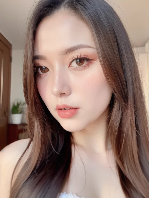 (realistic、masterpiece、Best Quality、8K、highres、high resolution:1.3)、1 girl、、white bikini、looking at viewers、super fine face and eyes、long hair、 upper body、