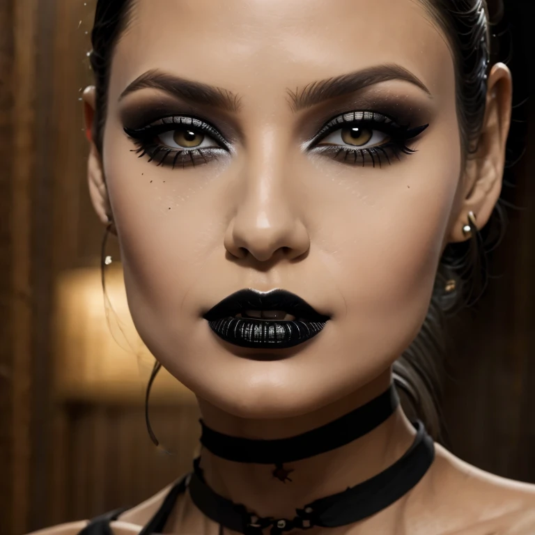 (masterpiece, best quality:1.2), 1girl, solo, black make up, black lipstick,