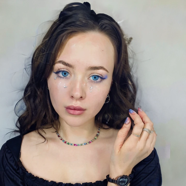 RAW Photo, Anastasia, face, loose hair, blue eyes, botox lips, dark dress, quality photo portrait,