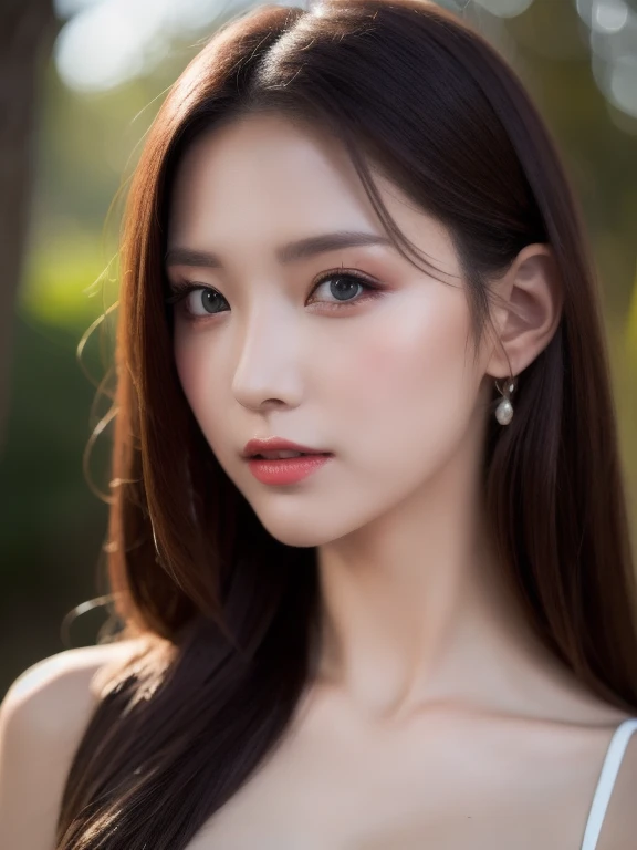 (realistic、masterpiece、Best Quality、8K、highres、high resolution:1.3)、1 girl、Big breasts、white bikini、looking at viewers、super fine face and eyes、long hair、 upper body、