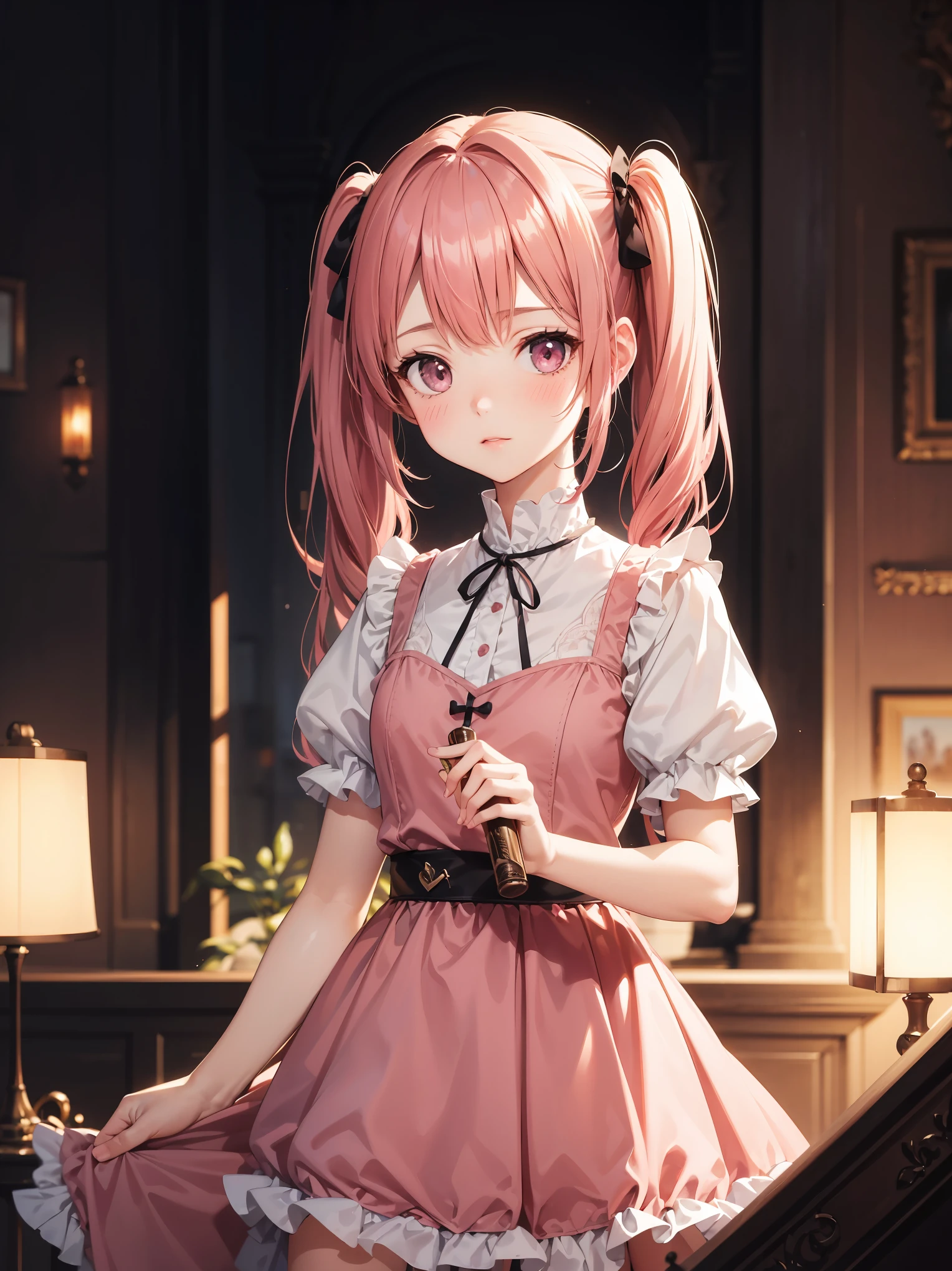 (High resolution, highest quality:1.2), shine, Soft contours, beautiful picture, 1 girl, cowboy shot, (soft focus:1.5) in the foreground, (Blurred foreground:1.2), shallow depth of field, delicate blur, subtle transitions, depth and atmosphere, masterpiece,surreal,32K,Highly detailed CG Unity 8K wallpaper, highest quality, masterpiece, highest quality,
masterpiece, highest quality,
Gertrud Barkhorn, 1 girl, brown twin tails, blush all over the face, pink dress,