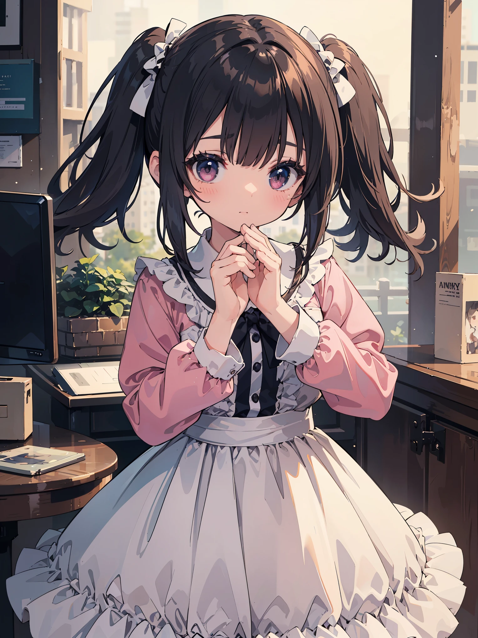 (High resolution, highest quality:1.2), shine, Soft contours, beautiful picture, 1 girl, cowboy shot, (soft focus:1.5) in the foreground, (Blurred foreground:1.2), shallow depth of field, delicate blur, subtle transitions, depth and atmosphere, masterpiece,surreal,32K,Highly detailed CG Unity 8K wallpaper, highest quality, masterpiece, highest quality,
masterpiece, highest quality,
Gertrud Barkhorn, 1 girl, brown twin tails, blush all over the face, pink dress,