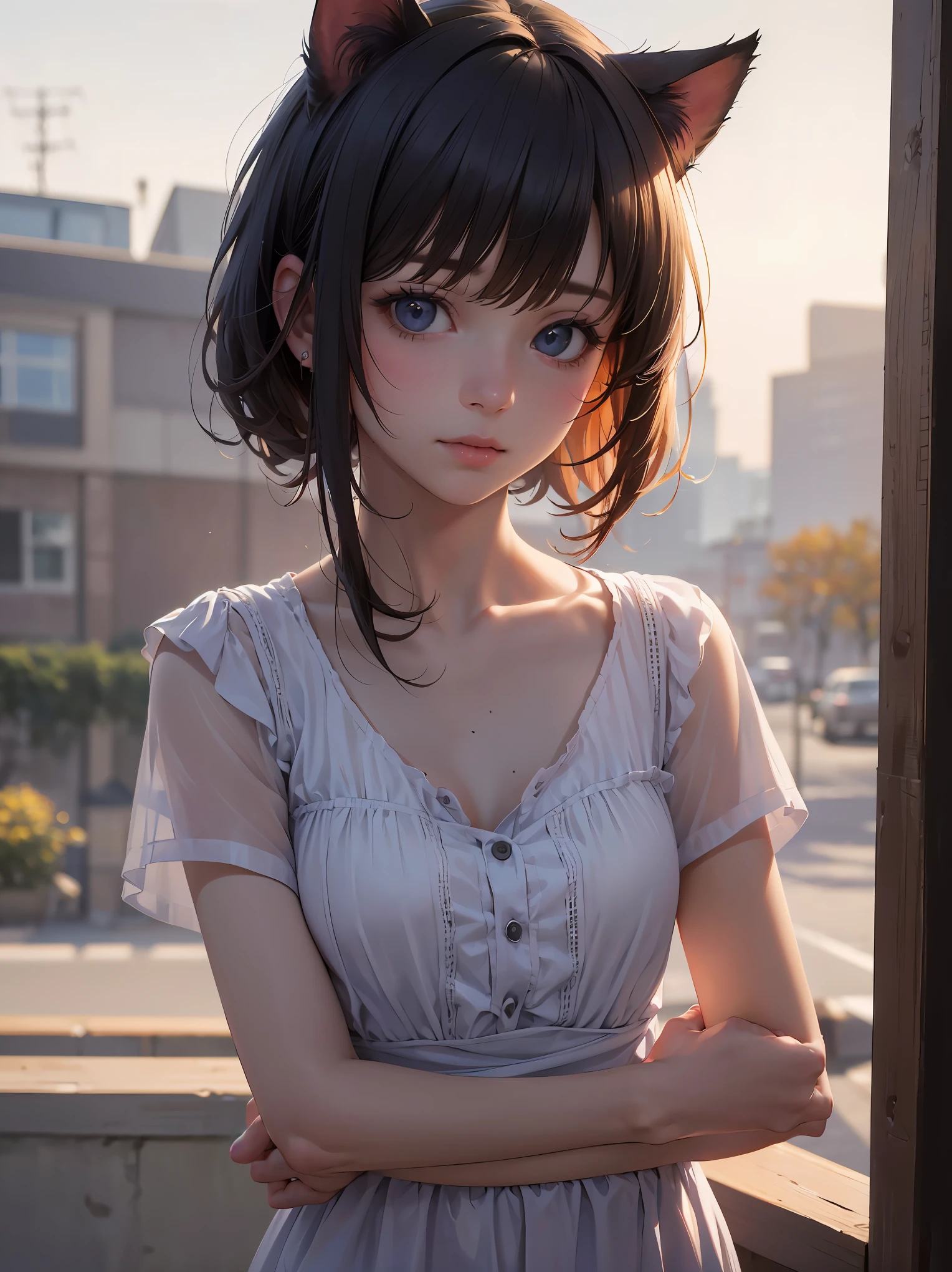 (8k, RAW photo, best quality, masterpiece:1.2), (realistic, photo-realistic:1.37), ultra-detailed, 1 girl,cute, solo, shorth hair、cute little、Cat's ears