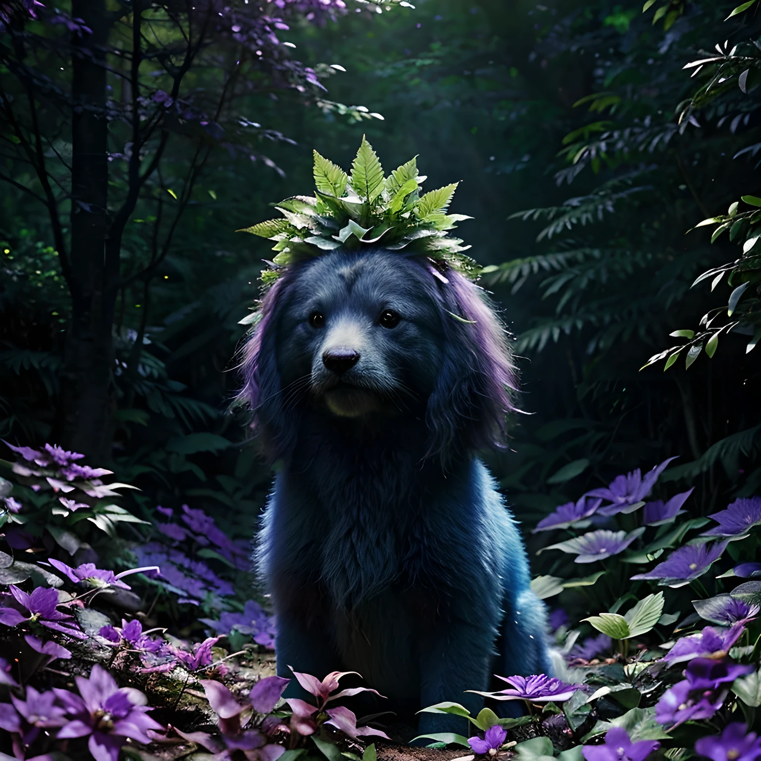 lush forest and plantlife, real, detailed, 8k, highquality, an enchanting and dreamy scene of fantasy/alien forest, creating a sense of mystique and enchantment, lots of blues and purples, depth of field, photorealist, crystals, bright happy colors, daytime, noon