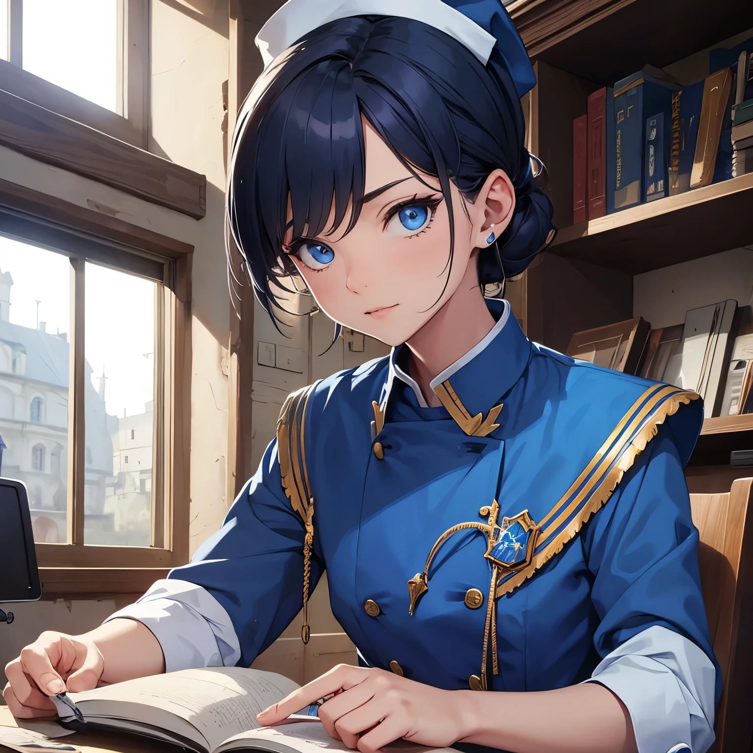 boy blue uniform medic tweezers medieval fantasy nursing