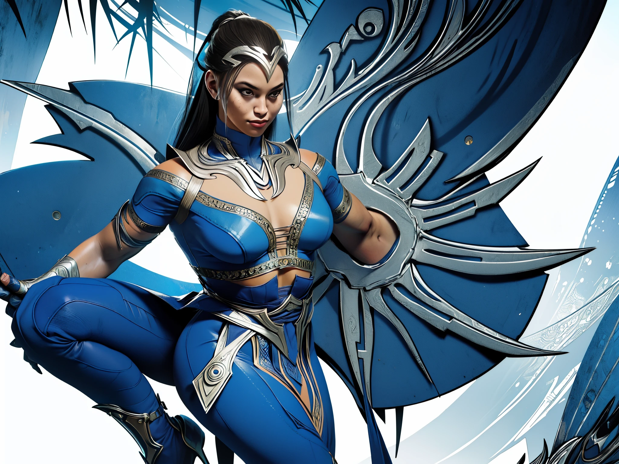 (obra de arte, maximum quality, melhor qualidade, arte oficial, beautiful and aesthetic:1.2), (1 garota:1.4), extremamente detalhado, kitana, sexy, corpo todo, pose sexy, quase nu