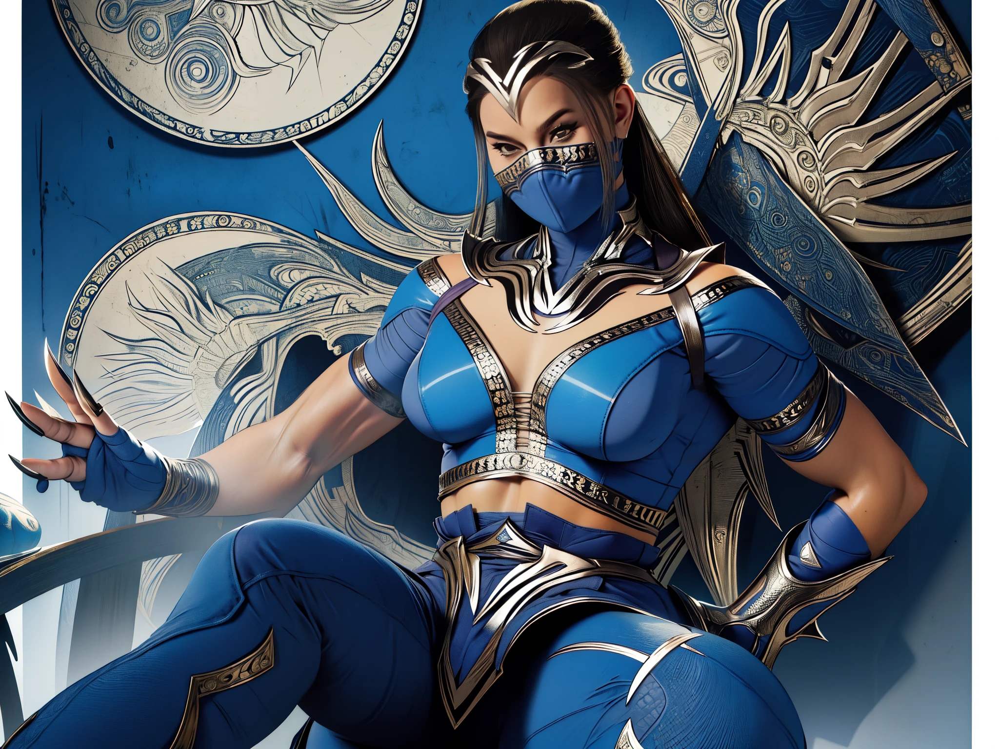 (obra de arte, maximum quality, melhor qualidade, arte oficial, beautiful and aesthetic:1.2), (1 garota:1.4), extremamente detalhado, kitana, sexy, corpo todo, pose sexy, quase nu