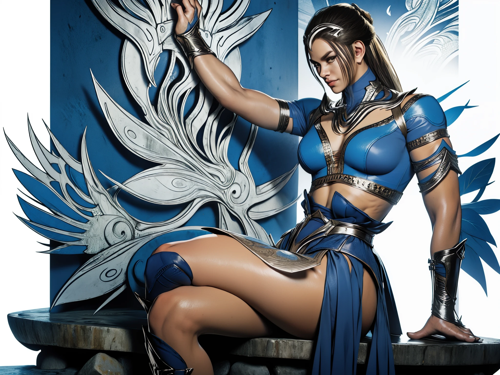 (obra de arte, maximum quality, melhor qualidade, arte oficial, beautiful and aesthetic:1.2), (1 garota:1.4), extremamente detalhado, kitana, sexy, corpo todo, pose sexy, quase nu