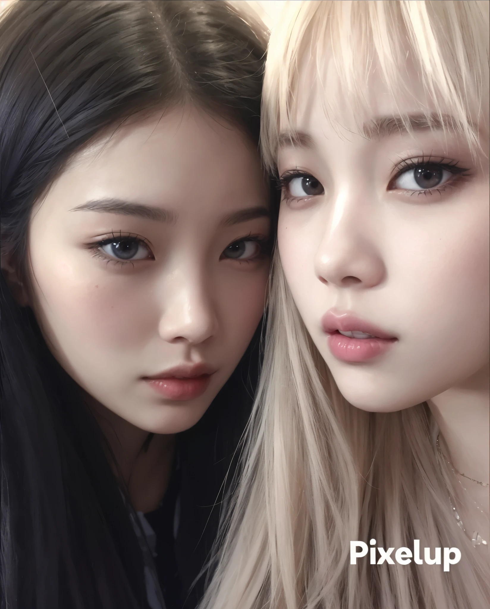 Hay dos chicas que posan juntas para una foto., nixeu y sakimichan, rosa negro, roseanne park of rosa negro, ulzzang, [ fotorrealismo 4k ]!!, Desenfocar, rosa negro jennie, caras de primer plano, [ foto realista ]!!, tumblr, [ fotorrealismo 4k ]!!!, dos veces, Jimin\los labios carnosos, jennie blackpink, lisa blackpink, realista, rostros adorables, ojos celestes, angelicales 