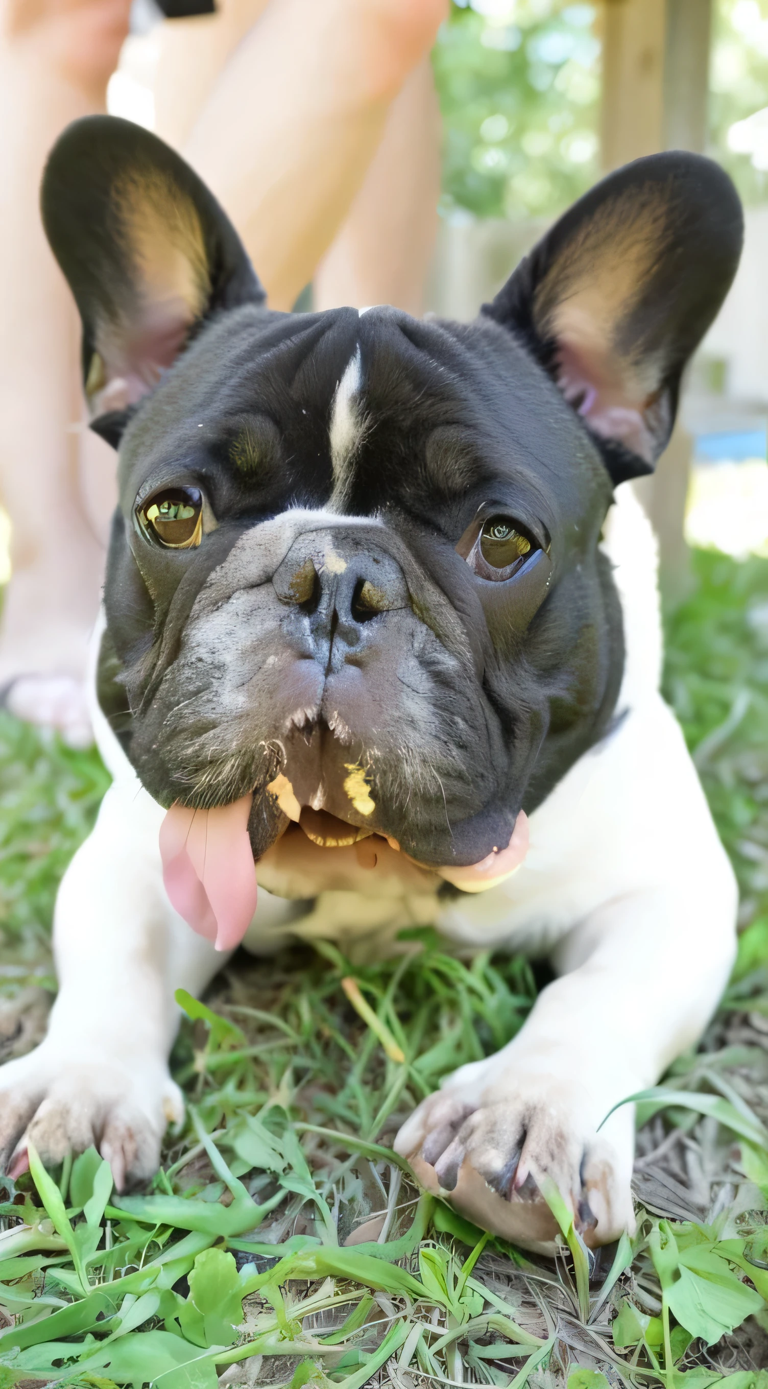 There is a French Bulldog dog, con la lengua fuera, hacer que luzca rapero y realista