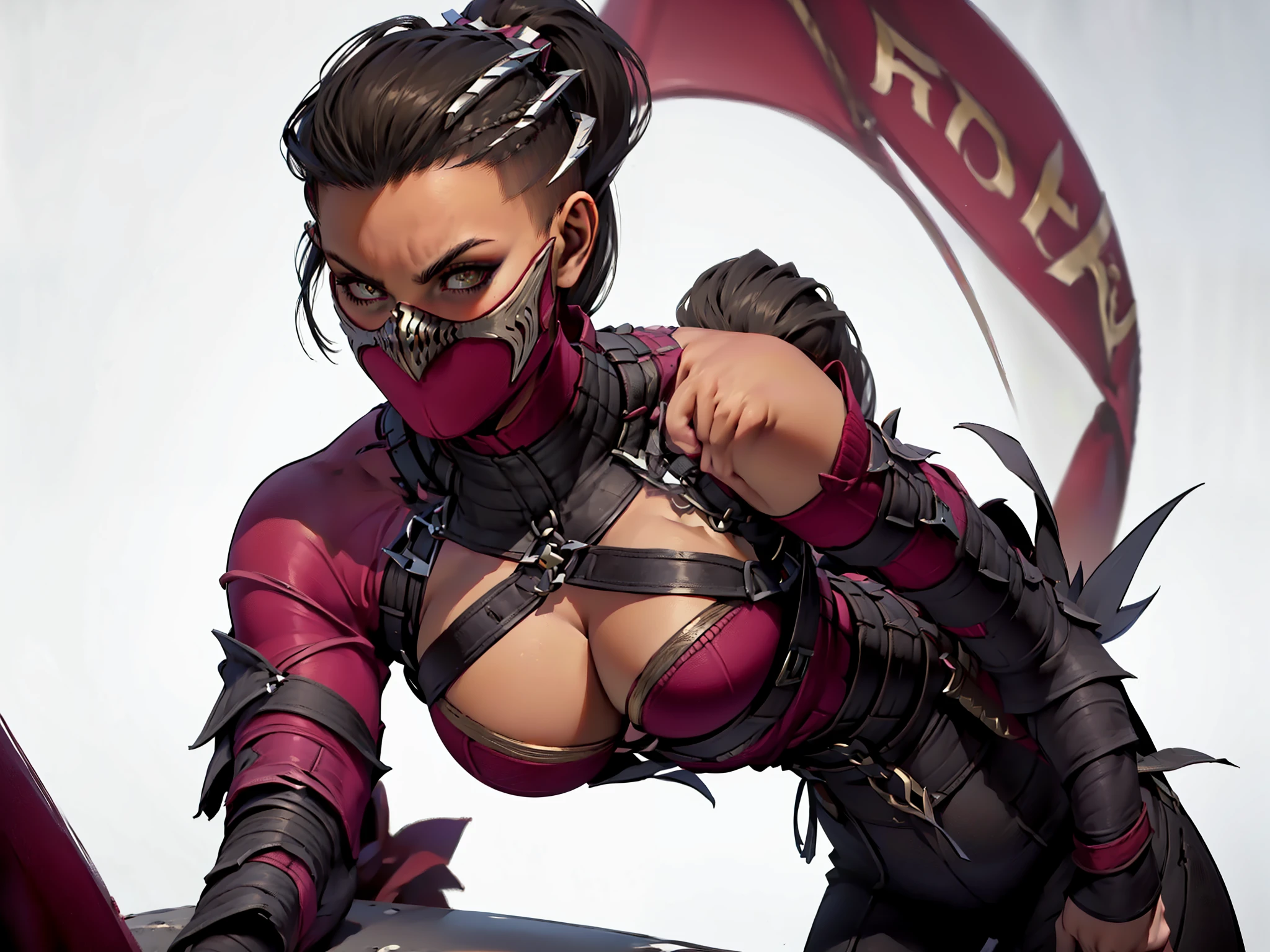 (obra de arte, maximum quality, melhor qualidade, arte oficial, beautiful and aesthetic:1.2), (1 garota:1.4), extremamente detalhado, mileena, sexy, corpo todo, pose sexy, quase nu