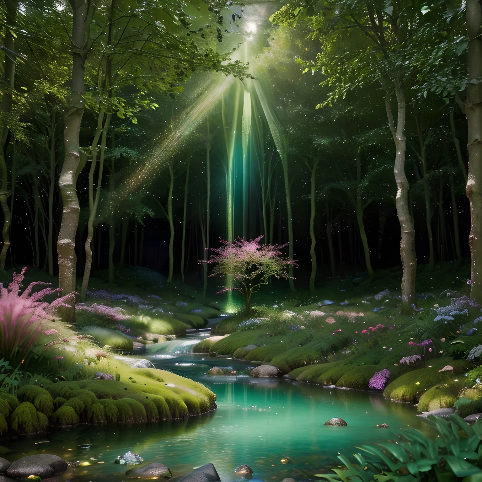 (best quality,4k,8k,highres,masterpiece:1.2),ultra-detailed,(realistic,photorealistic,photo-realistic:1.37),huge glowing colorful crystals,natural environment,ethereal, dreamy scene, bright glowing vibrant colors, enchanting moss, sparkling highlights, soft texture, lush greenery, magical ambiance, mysterious reflections of light, , surreal atmosphere, hidden wonders, enchanted forest