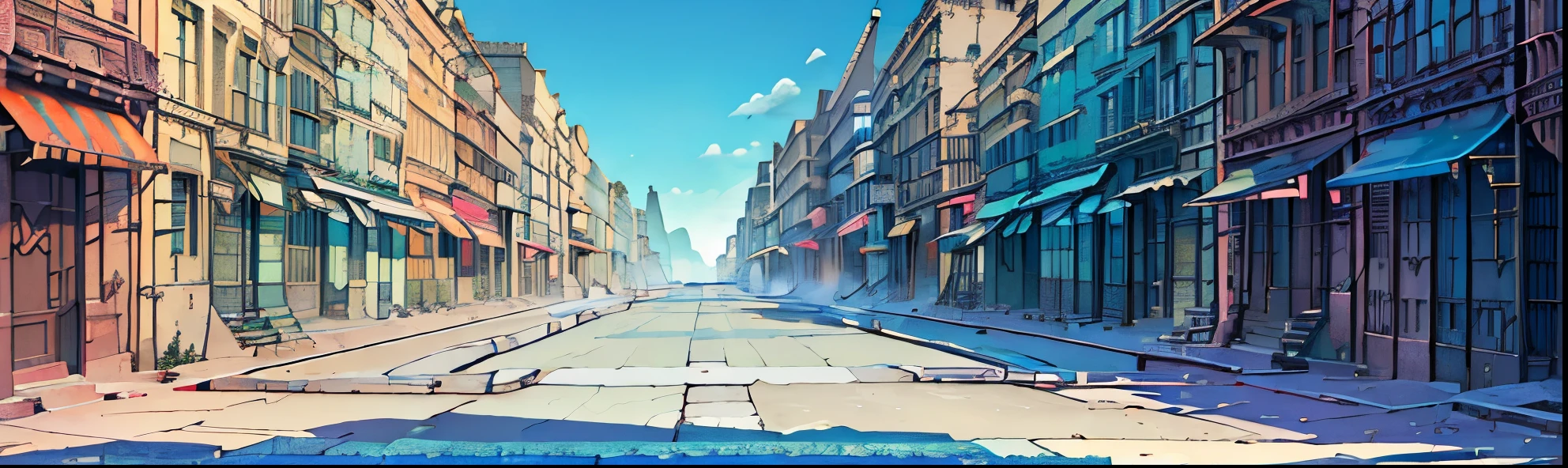 (scenery, no humans, street:1.8), masterpiece, best quality, beautiful face, 8k, absurdres, noon, flat color, perspective, depth of field, HDR, (bleach bypass, ginnokoshi:0.8), cinematic lighting, professional lighting, sharp focus, highres, photography, realistic, ultra detailed, finely detail