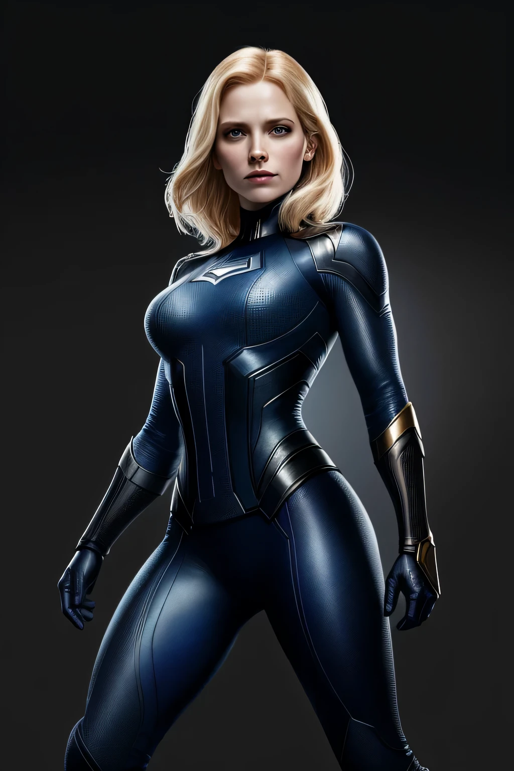 (8k, Foto em formato RAW, melhor qualidade, obra-prima: 1.2), um close de um, ultradetalhado, artes oficiais, fotorrealista:1.37, tiro no rosto da parte superior do corpo, Marvel Invisible Woman Susan Storm, film grain, action pose