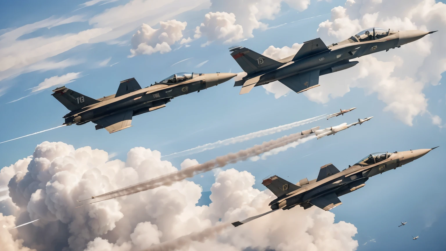 there are two jets flying in the sky with smoke coming out of them, jet fighters, fighter jets, flying aircrafts, acecombat, by Ilya Ostroukhov, aleksander rostov, in formation, aerial combat, missiles, by Martin Benka, flying in formation, ace combat, ivan shishk, us airforce