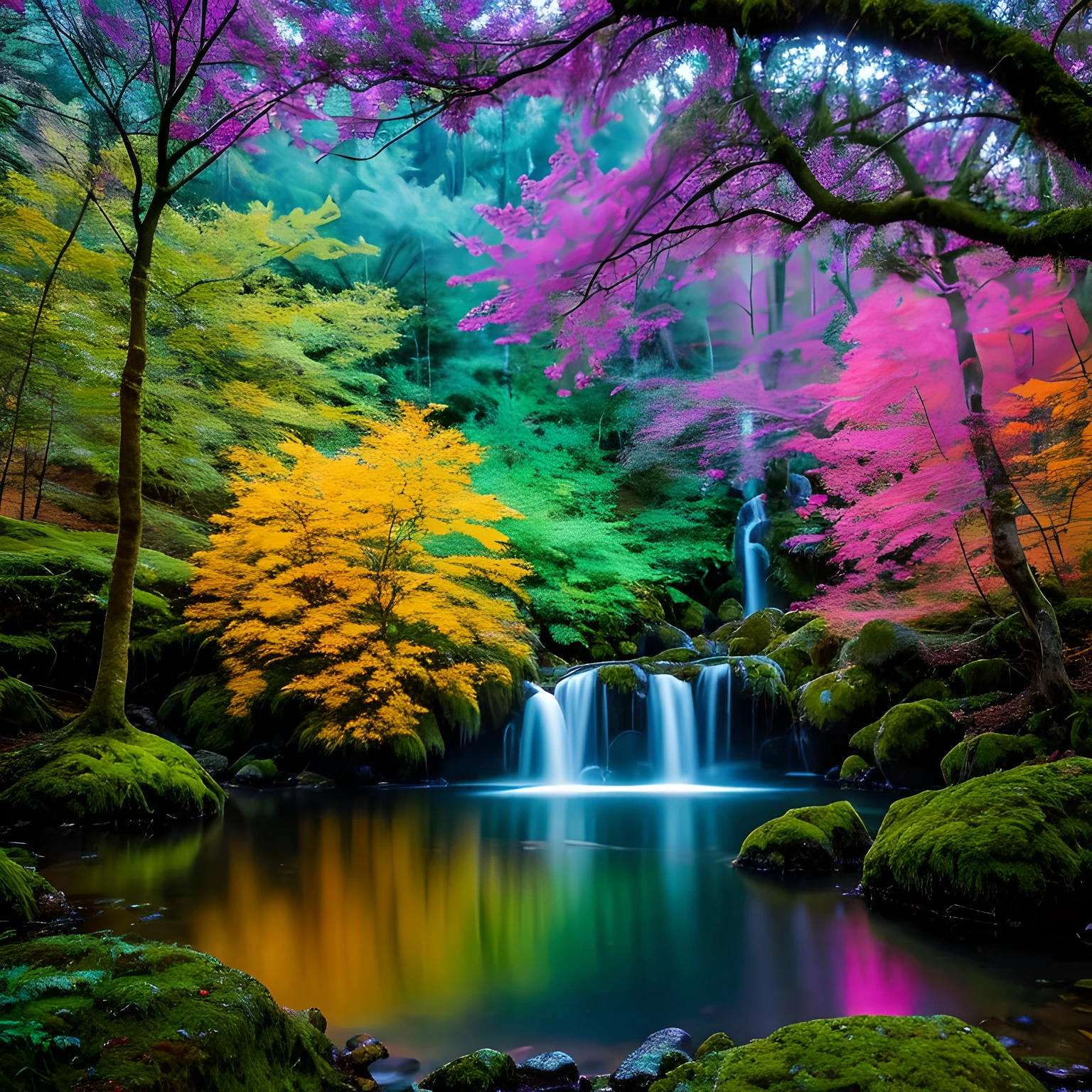 (best quality,4k,8k,highres,masterpiece:1.2),ultra-detailed,(realistic,photorealistic,photo-realistic:1.37),huge glowing colorful crystals,natural environment,ethereal, dreamy scene, bright glowing vibrant colors, enchanting moss, sparkling highlights, soft texture, lush greenery, magical ambiance, mysterious reflections of light, , surreal atmosphere, hidden wonders, enchanted forest