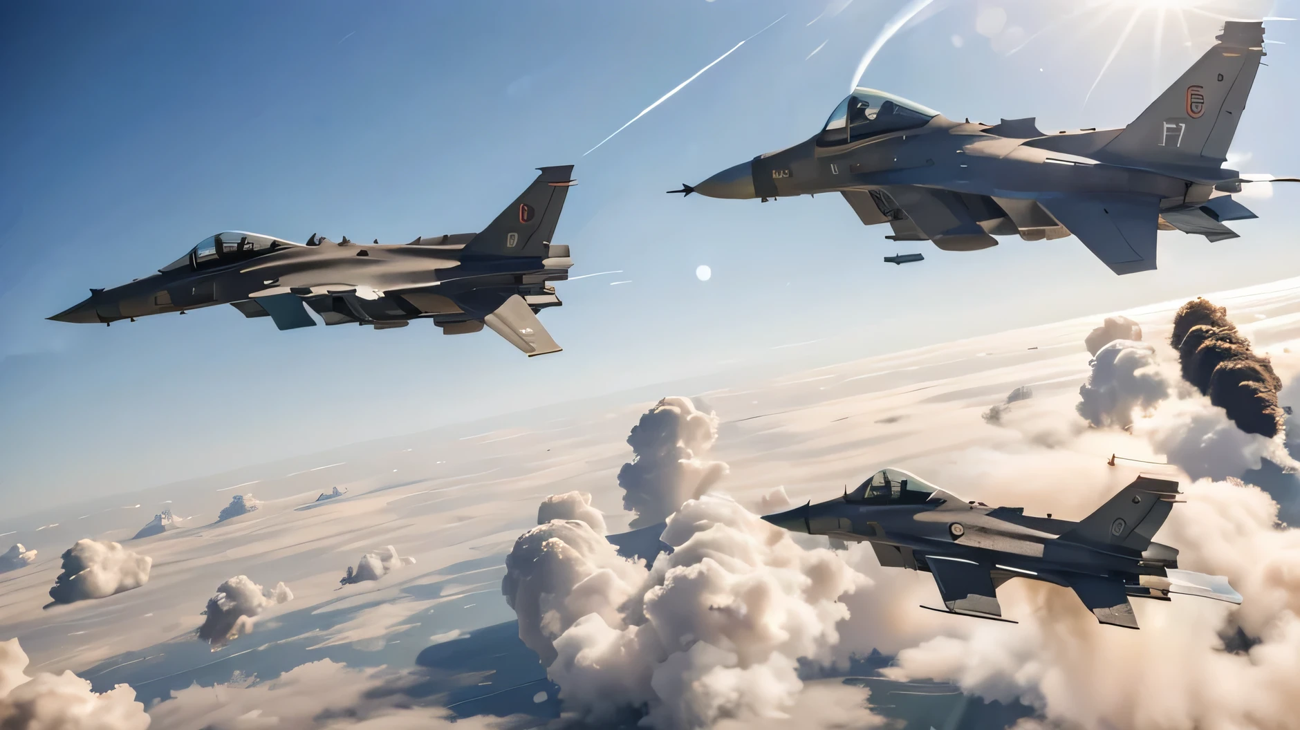 there are two jets flying in the sky with smoke coming out of them, jet fighters, fighter jets, flying aircrafts, acecombat, by Ilya Ostroukhov, aleksander rostov, in formation, aerial combat, missiles, by Martin Benka, flying in formation, ace combat, ivan shishk, us airforce