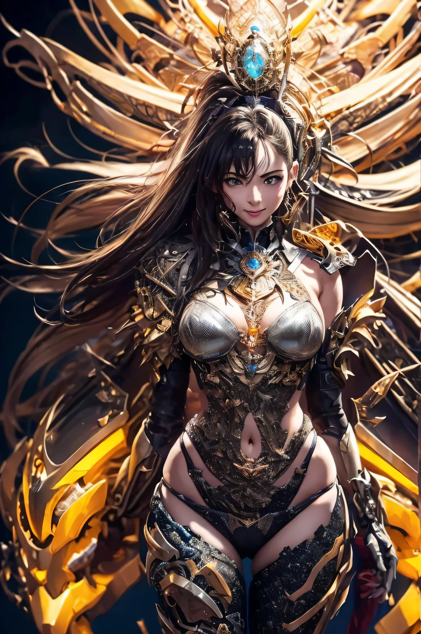 (Colorful surrealism)++、girl meditating、gentle smile、beautiful face、detailed face、perfect proportions、big breasts、thin waist、navel、gap between crotches、thighs、spark、light、explosion、discharge、30000v、(fractal art)、High resolution、Super high quality、super masterpiece、8K、Ultra-detailed CG images、(photorealistic stick:1.2)、sharp focus、soft light、environmental lighting、
