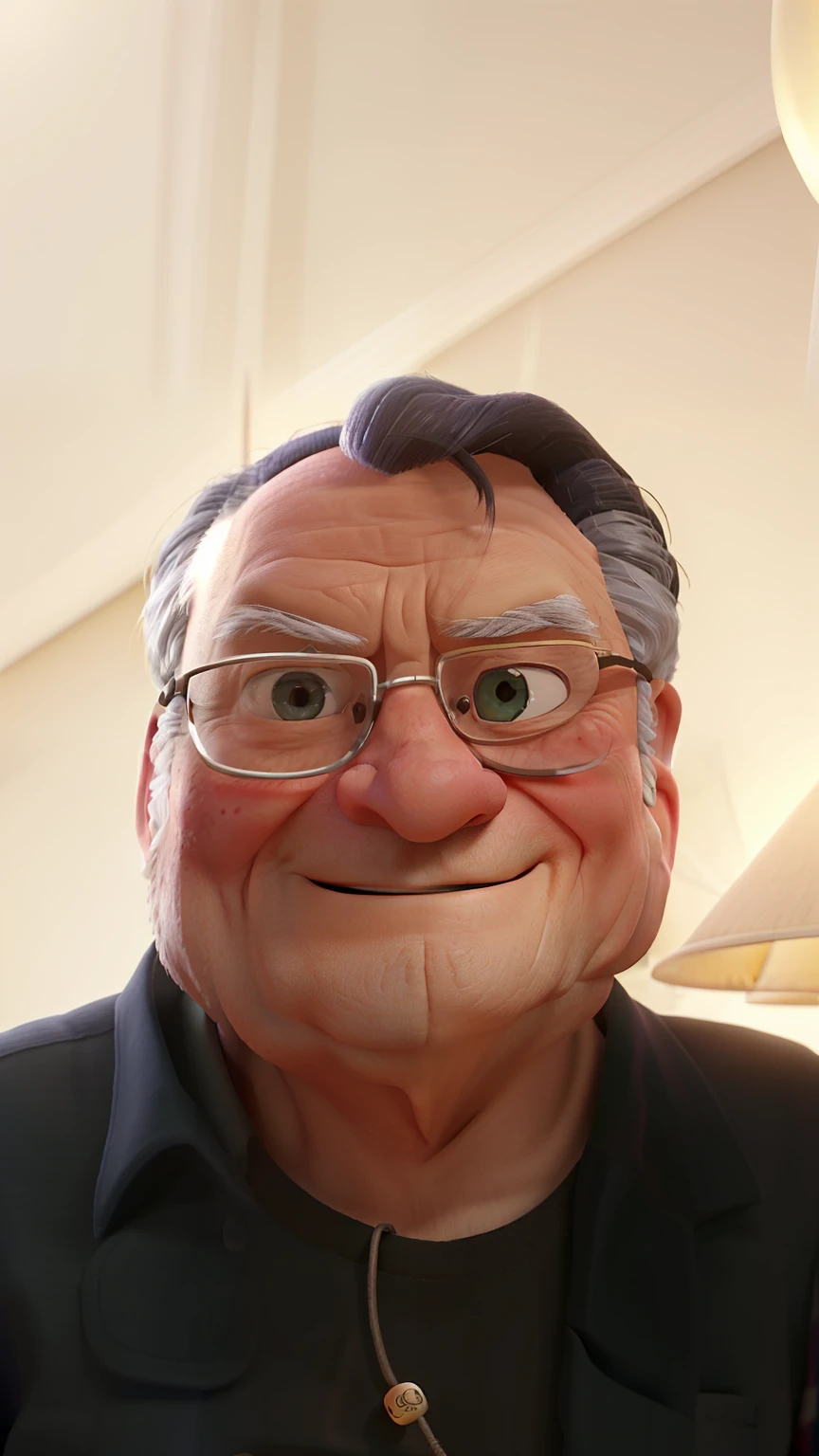 A wise old man standing in front, illuminated by the light of a lamp, tendo como pano de fundo uma biblioteca