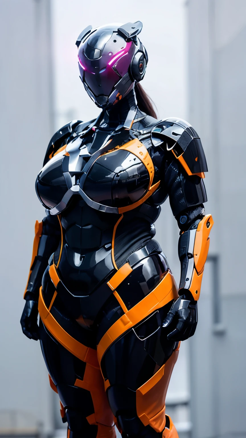 robot, Hello, Helmet, (Beautiful woman) cyber punk、1 girl, chest, covered face、glass visor、mechanical armor、Streamlined carbon armor、 Helmet、goggles、winding, huge chest, humanoid robot, Claw hands, joint, taciturn, no eyes, robot, robot joint, shiny, shiny skin, simple background, alone, white background, robot, humanoid robot, robot girl,太った女性形robot、大人の女性形robot、Chubby-chan、thick body、reality、professional photos、genuine、thick body, big 、 big ass、big belly、thick thighs、thick arms、photo pose、model pose、walking pose、full body portrait、Photo from head to thigh、