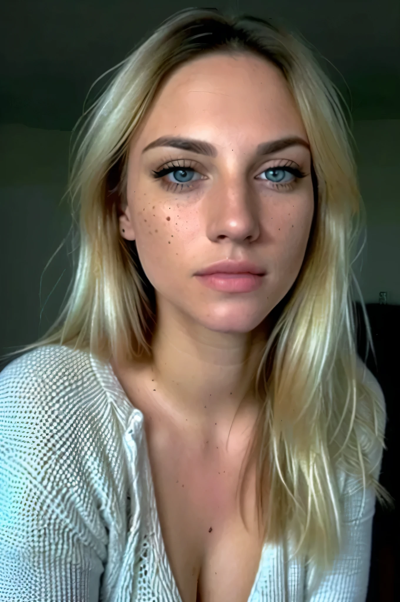 Blonde Woman, 年轻, Common Faces, Living faces, detailed alluring eyes, In a black sweatshirt, ((detailed facial features)), (finely detailed skin), pale skin, Realistic skin texture, Extreme skin details, (pores:0.1), masterpiece best quality, Photorealistic, A hyper-realistic, Detailed, 8K, nffsw, (soft colours: 1.2), Shallow depth of field, Broad light, High contrast, Backlighting, light glow, chromatic abberation, foco nítido, RAW color photo