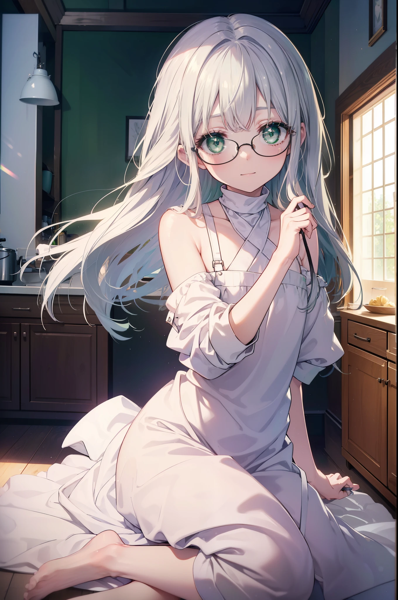 Relaxing in a hanging chair outside a cafe in the woods、High-quality illustrations、Draw the whole body、Glasses、Curly Long Hair、Loose braided hair、She's in her 20s and has a cute baby face.、Small breasts、Cute clothes、Inside a stylish cafe、smile、Draw women slightly larger、Beautiful breasts、Baby Face、skirt、A little sheer underwear、Silver Hair、Grey Hair、Slim body、Watery eyes、Looking this way, he is happy.、I'm not wearing anything on my head、Ahoge、丸くBeautiful breasts、smile、Cleavage、Messy Hair、Plump thighs、Absolute area、Highest quality, Very detailed, Attention to detail, masterpiece:1.2,