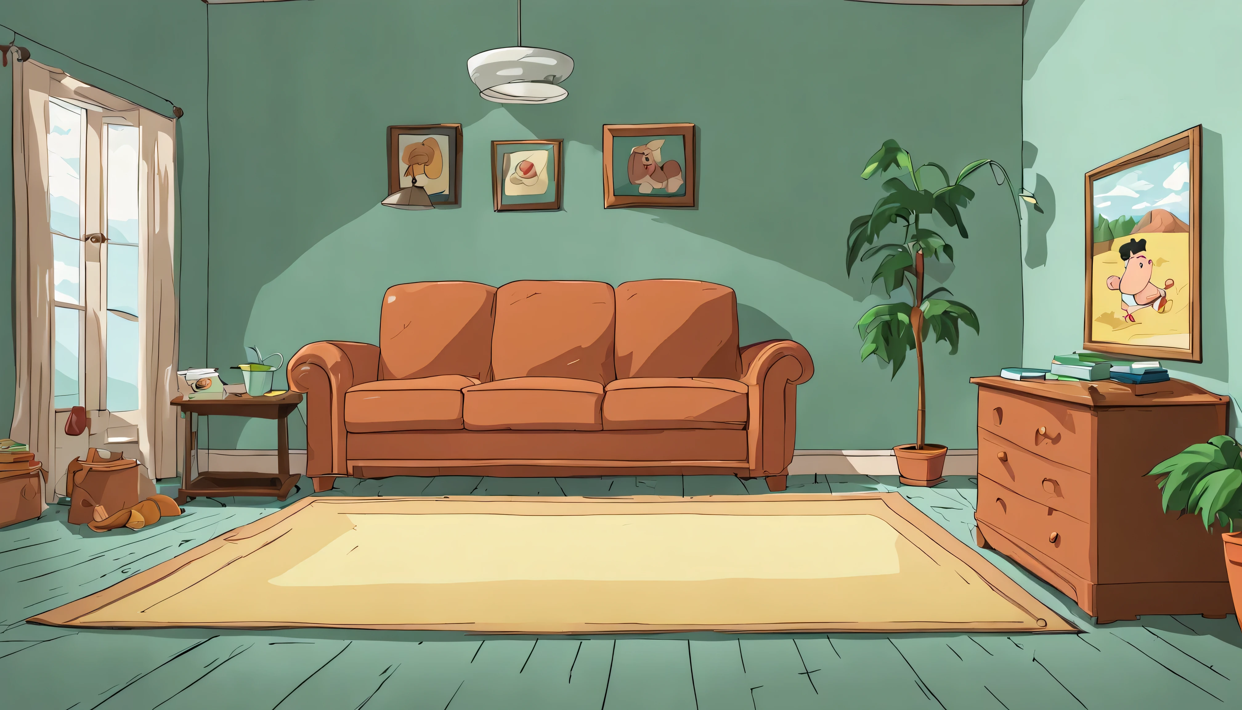 A cartoon empty room, THE FAMILY GUY style, minimalist