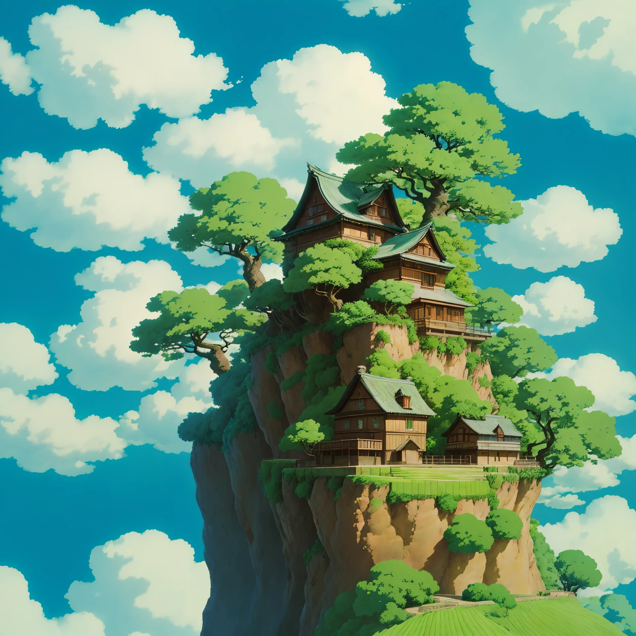 and soul、background art、beautiful scenery、god々々Shikai、Natural objects、studio ghibli style、You can feel the feel of the brush、countryside scenery、Sky and clouds