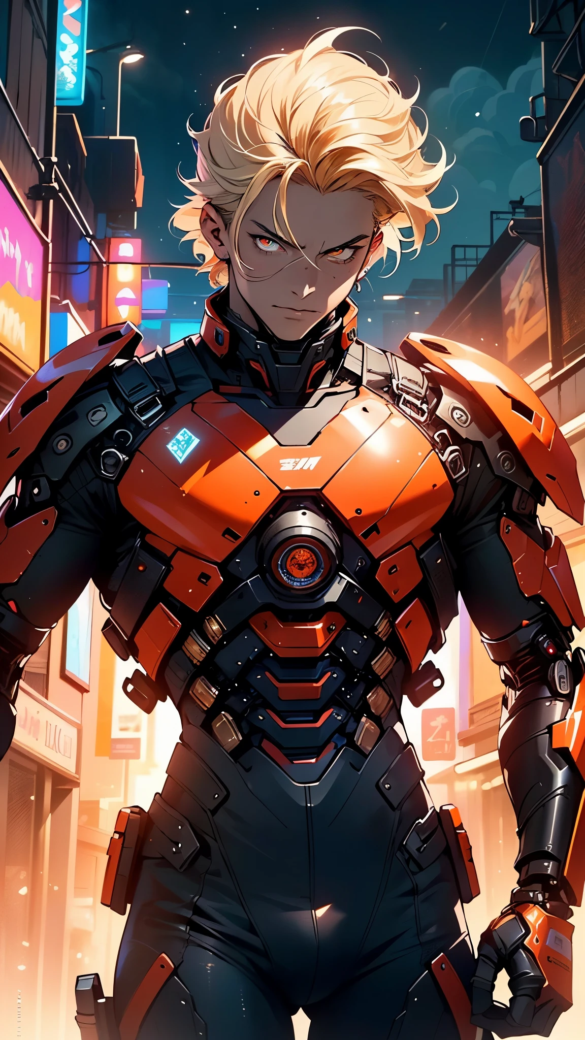 (man:1.5),1 man,archer man,(((1man))),((man with blonde short hair)),
(((1male,man:1.5,handsome man,male,male gender:1.5,male focus))),macho man,hero,
((messy hair,blonde short haircut,detailed blonde hair,highly detailed hair,blonde hair,colored inner hair)),(((lustrous skin:1.5,tanned skin,bright skin: 1.5,skin tanned,shiny skin,very shiny skin,shiny body,illuminated skin))),(((orange_eyes:1.2))),intricate eyes,beautiful detailed eyes,symmetrical eyes,((man chest)),handsome face,((muscular)),male jaw,((detailed face)),
manly,nsfw,
cyberpunk firefighter, ((mechanical arms:1.5, bionic arms:1.5)), futuristic firefighter uniform,((bulge in pants)),((uniform in black and orange colors)),((wet clothes,intricate outfit,intricate clothes,intricate uniform)),
(dynamic pose:1.0),solo focus,((heroic attitude)),(centered,scale to fit dimensions,Rule of thirds),
cyberpunk city by the ocean at night, with bright neon signs and dark stormy clouds and puddles, scenery:1.25,nighttime, starry night, cosmos,Very dark night that makes the neon lights stand out, very bright neon lights,nighttime, starry night, cosmos,
artistic photography,(photography taken by sldr),highres, sharp focus,(ultra detailed, extremely detailed), (photorealistic artwork:1.37),(extremely detailed CG unity 8k wallpaper),((synthwave background theme)),(((vibrant colors))),intricate,(intricate background),(masterpiece),(best quality),photo realistic,analog style,((intricate detail)),(((realism))),