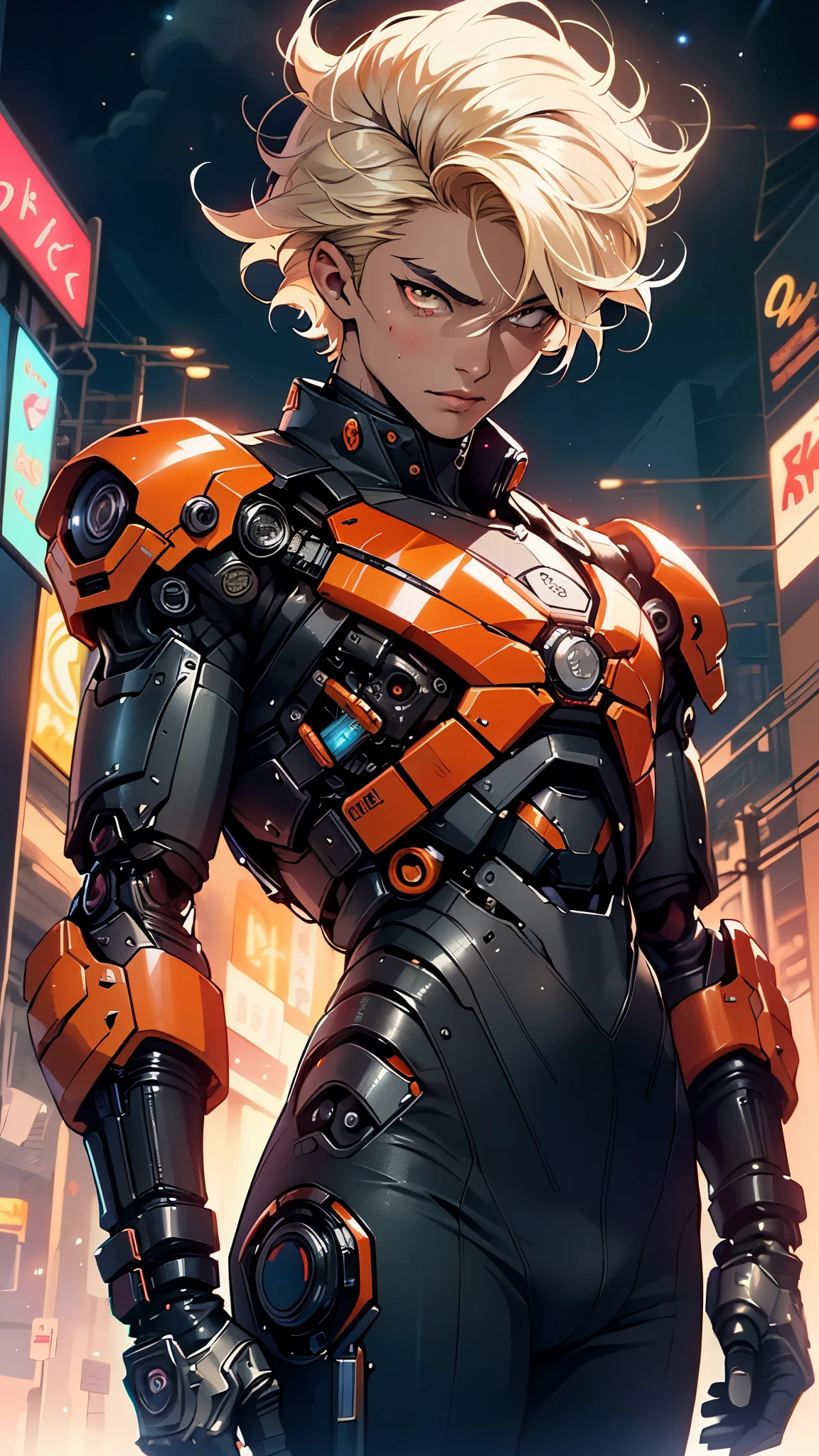 (man:1.5),1 man,archer man,(((1man))),((man with blonde short hair)),

(((1male,man:1.5,handsome man,male,male gender:1.5,male focus))),macho man,hero,

((messy hair,blonde short haircut,detailed blonde hair,highly detailed hair,blonde hair,colored inner hair)),(((lustrous skin:1.5,tanned skin,bright skin: 1.5,skin tanned,shiny skin,very shiny skin,shiny body,illuminated skin))),(((orange_eyes:1.2))),intricate eyes,beautiful detailed eyes,symmetrical eyes,((man chest)),handsome face,((muscular)),male jaw,((detailed face)),

manly,nsfw,

cyberpunk firefighter, ((mechanical arms:1.5, bionic arms:1.5)), futuristic firefighter uniform,((bulge in pants)),((uniform in black and orange colors)),((wet clothes,intricate outfit,intricate clothes,intricate uniform)),

(dynamic pose:1.0),solo focus,((heroic attitude)),(centered,scale to fit dimensions,Rule of thirds),

cyberpunk city by the ocean at night, with bright neon signs and dark stormy clouds and puddles, scenery:1.25,nighttime, starry night, cosmos,Very dark night that makes the neon lights stand out, very bright neon lights,nighttime, starry night, cosmos,

artistic photography,(photography taken by sldr),highres, sharp focus,(ultra detailed, extremely detailed), (photorealistic artwork:1.37),(extremely detailed CG unity 8k wallpaper),((synthwave background theme)),(((vibrant colors))),intricate,(intricate background),(masterpiece),(best quality),photo realistic,analog style,((intricate detail)),(((realism))),
