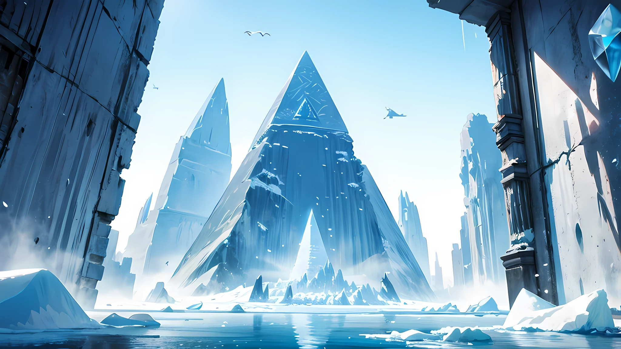 Antarctic continent、a paradise、Huge ice wall、Ice pyramid、Ruins
