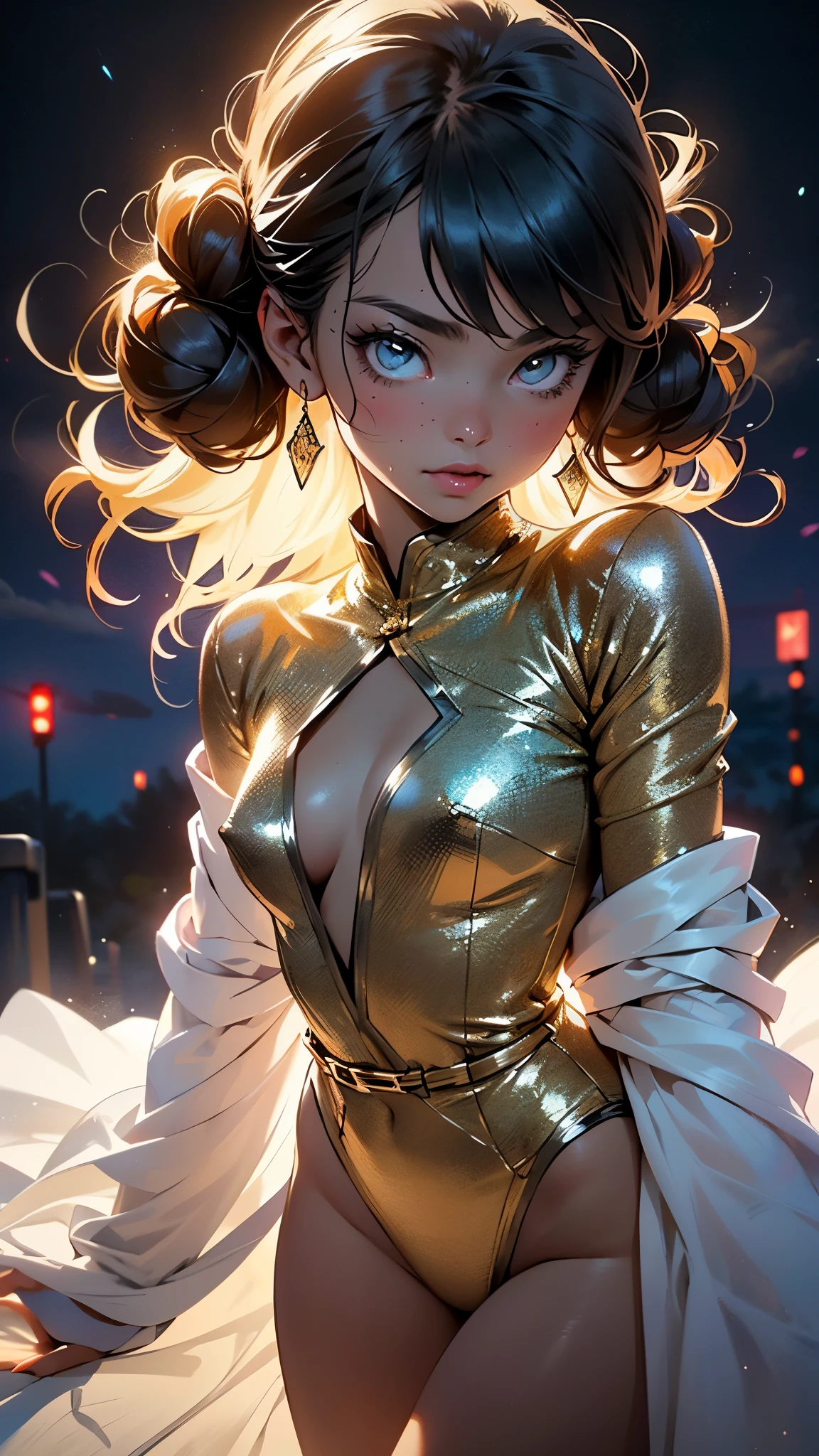 cute little ,(((little ,small tiny body,,chibi))),(((6 ye((little with extremely cute and beautiful black hair)),(baby face), (round face),bit girl,Small ,smallunderboob,
(((flat chest))),(((black hair:1.5,Qi bangs,double bun hair,colored inner hair,ear breathing))),((heterochromia:1.5, (pink_eye and gold_eye))),intricate eyes,beautiful detailed eyes,symmetrical eyes,big eyes:1.5,(((lustrous skin:1.5,bright skin: 1.5,skin tanned,shiny skin,very shiny skin,shiny body,plastic glitter skin,exaggerated shiny skin,illuminated skin,wet legs))),(detailed body,(detailed face)),
cute,slutty,erotic,((nsfw)),
zettai ryouiki,(revealing clothing,show skin),(((white dressing gown,Gold wire embroidery))),((wet clothes,intricate outfit,intricate clothes)),
(dynamic pose:1.0),embarrassed,(centered,scale to fit dimensions,Rule of thirds),
cyberpunk city by the ocean at night, with bright neon signs and dark stormy clouds and puddles, scenery:1.25,nighttime, starry night, cosmos,Very dark night that makes the neon lights stand out, very bright neon lights,nighttime, starry night, cosmos,
artistic photography,(photography taken by sldr),highres, sharp focus,(ultra detailed, extremely detailed), (photorealistic artwork:1.37),(extremely detailed CG unity 8k wallpaper),((synthwave background theme)),(((vibrant colors))),intricate,(intricate background),(masterpiece),(best quality),perfect rendered face,perfect face details,realistic face,photo realistic,analog style,((intricate detail)),(((realism))),