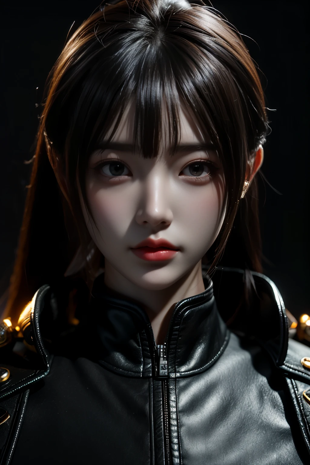 Game art，The best picture quality，Highest resolution，8K，(A bust photograph)，(Portrait:1.5)，(Head close-up)，(Rule of thirds)，Unreal Engine 5 rendering works， (The Girl of the Future)，(Female Warrior)， 
20岁少女，An eye rich in detail，(Big breasts)，优雅高贵，冷漠，勇敢的，
(Future style combat suit combining the characteristics of ancient armor，Ancient runes of light，Combat accessories with rich details，Metallic luster)，Future police officer，赛博朋克人物，

拍照姿势，简单背景，Movie lights，Ray tracing，Game CG，((3D Unreal Engine))，oc渲染反射纹