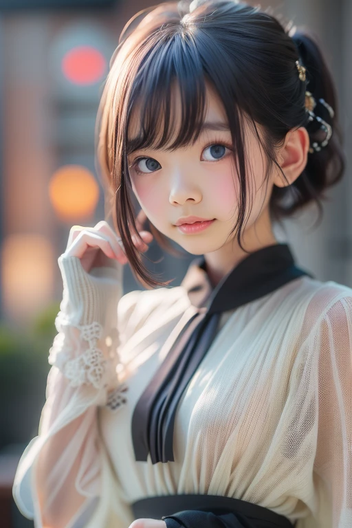 Best quality, focus on face, soft light, black hair, ((Japanese)), (blouse), (((front, face))), (depth of field), ultra high resolution, (realistic: 1.4) , RAW photo, upper body