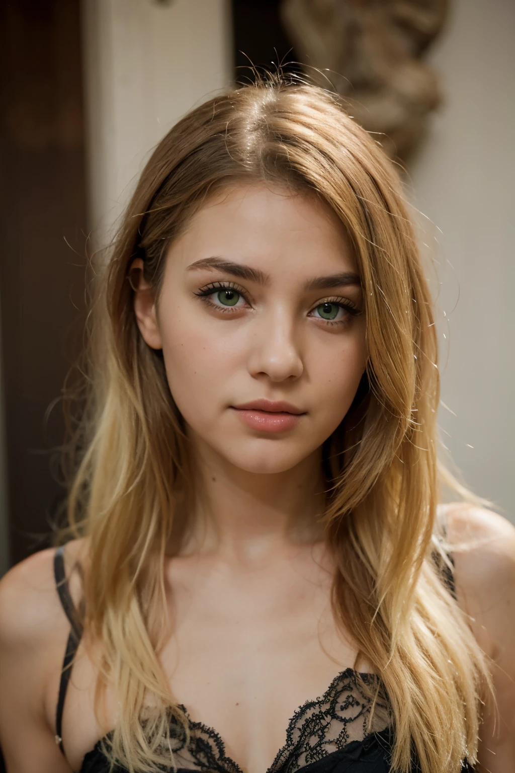 Turkish girl with yellow hair and captivating green eyes