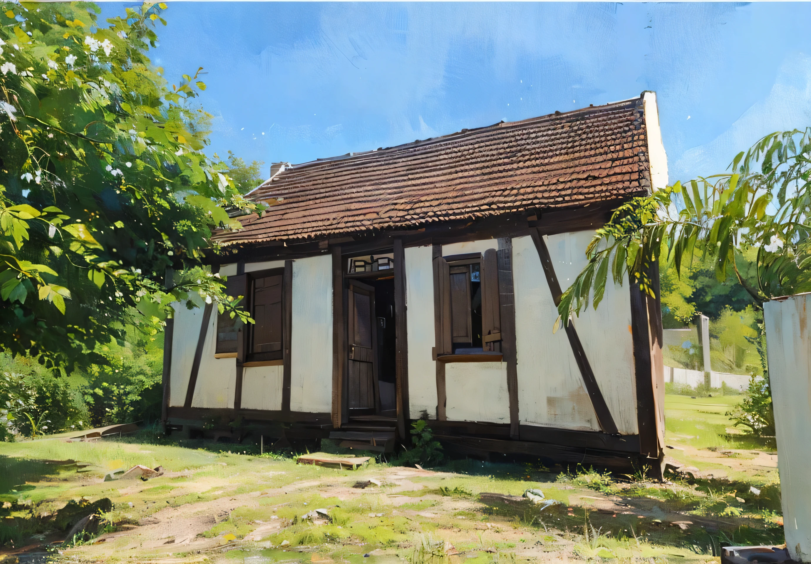 Old German house in oil painting