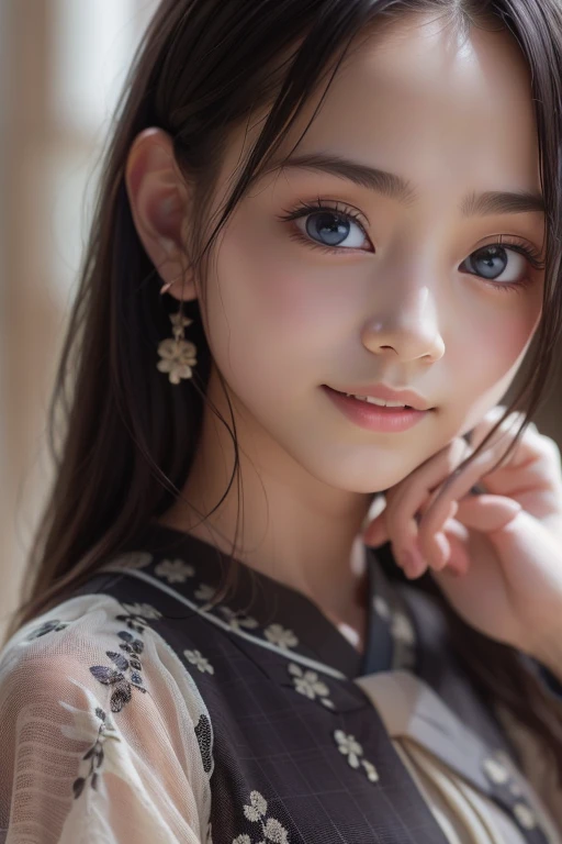 Best quality, focus on face, soft light, black hair, ((Japanese)), (blouse), (((front, face))), (depth of field), ultra high resolution, (realistic: 1.4) , RAW photo, upper body