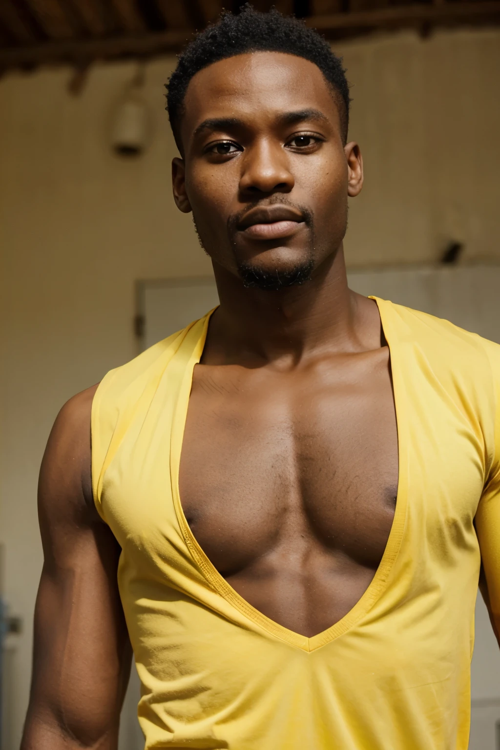 african man red green yellow shirt torso view