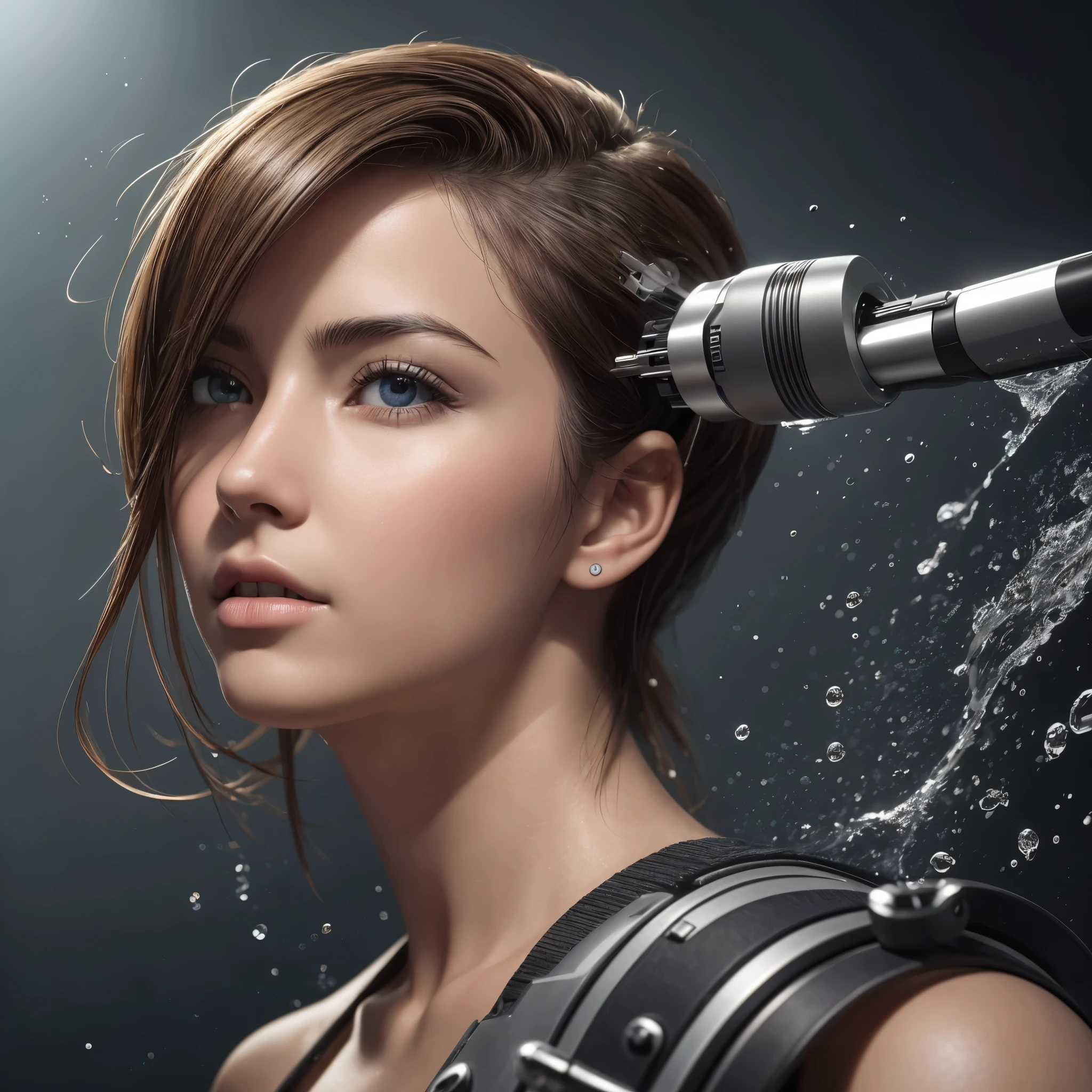 "Produce a digital image in 4K resolution that depicts a hair clipper in stunning detail. Pay special attention to the internal and external components of the machine, including sharp blades, The control buttons, the motor and power cord. Capture the metallic reflections of the metal parts and the rubberized texture of the straps. Lighting must be carefully adjusted to highlight details and create shadows that provide a sense of depth and realism. Consider including water droplets or small particles of hair to add dynamism to the scene.. Image style should be focused on capturing the precision and functionality of the machine, transmitindo sua qualidade e desempenho profissional. The goal is to create a highly detailed digital representation that is visually stunning and realistic, highlighting the complexity and beauty of the hair clipper in exceptional resolution."