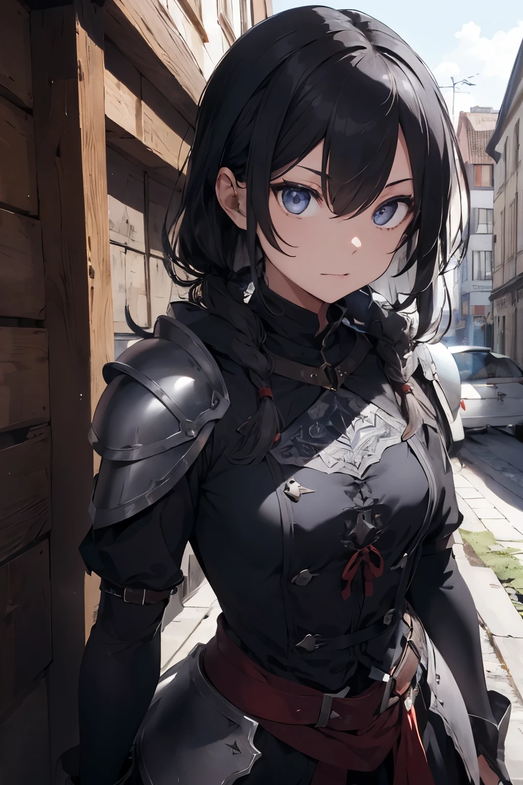 ((best quality)), ((Meisterwerk)), (detailliert), perfektes Gesicht, (Meisterwerk, best quality, detaillierter Hintergrund, Komplizierte Details), Fantasy-Thema, Herr der Ringe , black hair, long hair, Im Inneren des Dungeons, 1girl , ager , Zauberer , Magier , lange robe, breastplate , Umhang , Bandana, grau Augen, Dagger on the hip, Belt bags, selbstbewusster Ausdruck, dynamische Pose, rostige Schatztruhe, Steinmauern, dunkel , schwarze haare, lange haare, umhang, black cloak, light metal armor , evil look , Evil expression , hole body , light armor , grey eyes , magician cloak, magician clothing