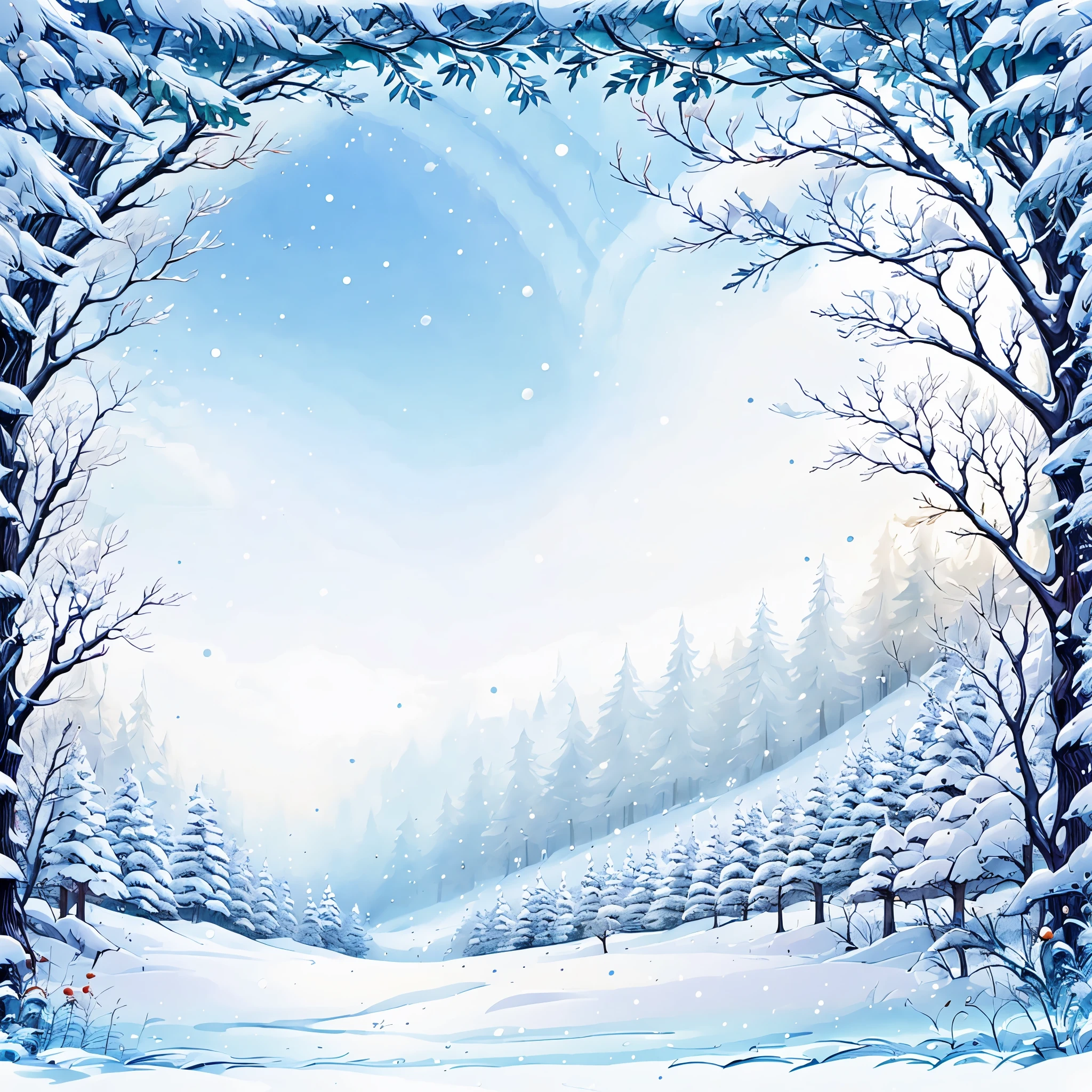 Winter Frame,bare tree,branch,breath,bush,cherry blossoms,day,deer,fence,footprints,forest,hat,house,ice,in tree,lake,mountain,mountainous horizon,nature,outdoors,palm tree,pine tree,plant,scarf,scenery,sitting in tree,snow,snowflake background,snowflakes,snowing,snowman,torii,tree,white theme,winter,winter clothes,wisteria,blank middle