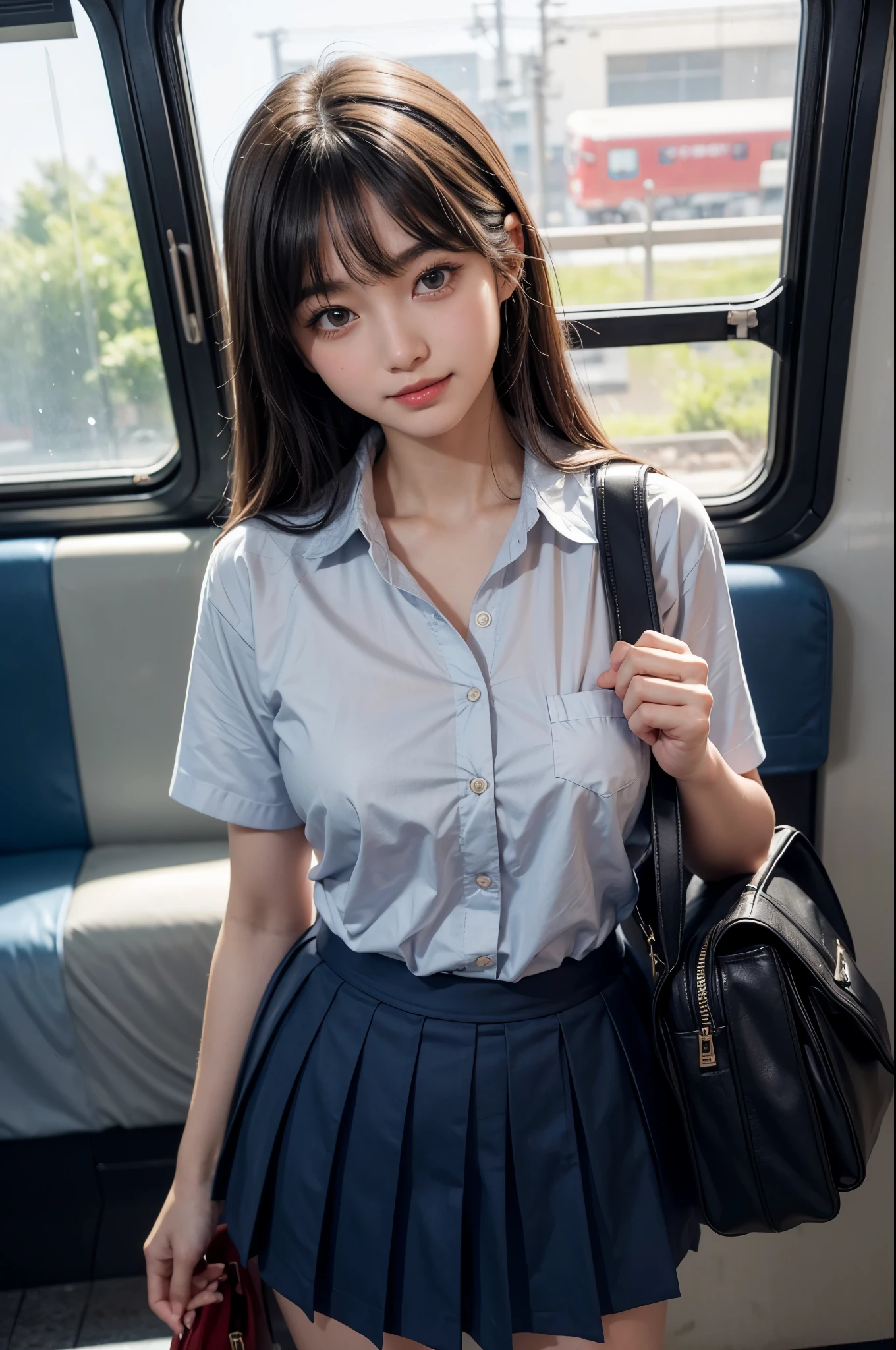 (realistic:1.3), face with shadow, Depth of the bounds written, school uniform,
beautiful detailed illustrations,great art,(((very detailed))),
One girl sitting,bangs,high school girl,sleep,closed my eyes,white panties,skirt,
cowboy shot,From before
,(((very detailed))),in the train, a young woman is sleep contentedly. Through the gap between her legs and skirt, I can see her panties. The vehicle is shaking, Her calm expression and calm breathing are、It creates a peaceful atmosphere
,(((very detailed)))