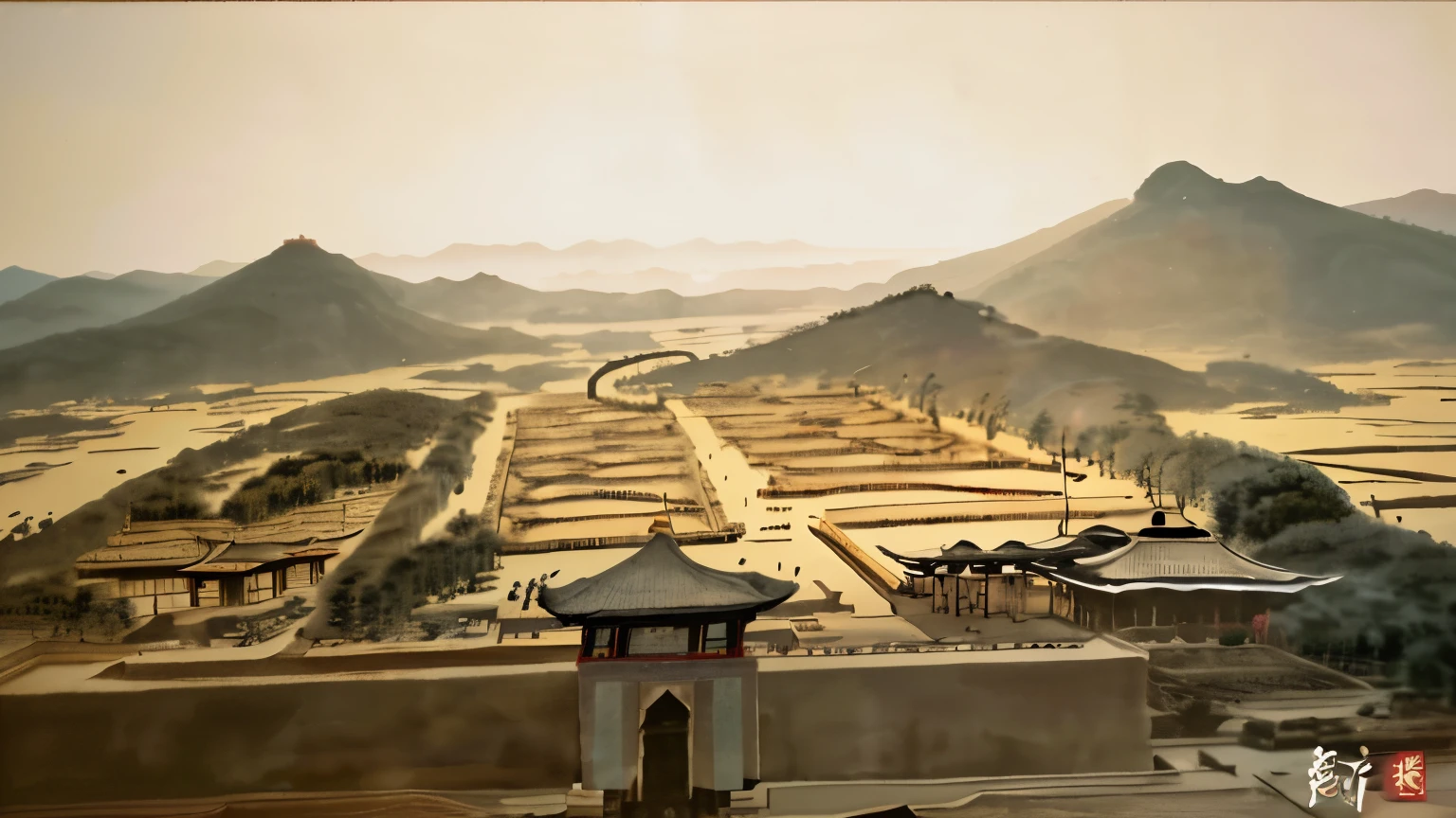 Scenery of a small Zhuang village，People sing and dance，Scenes of daily life such as ploughing fields and weaving。