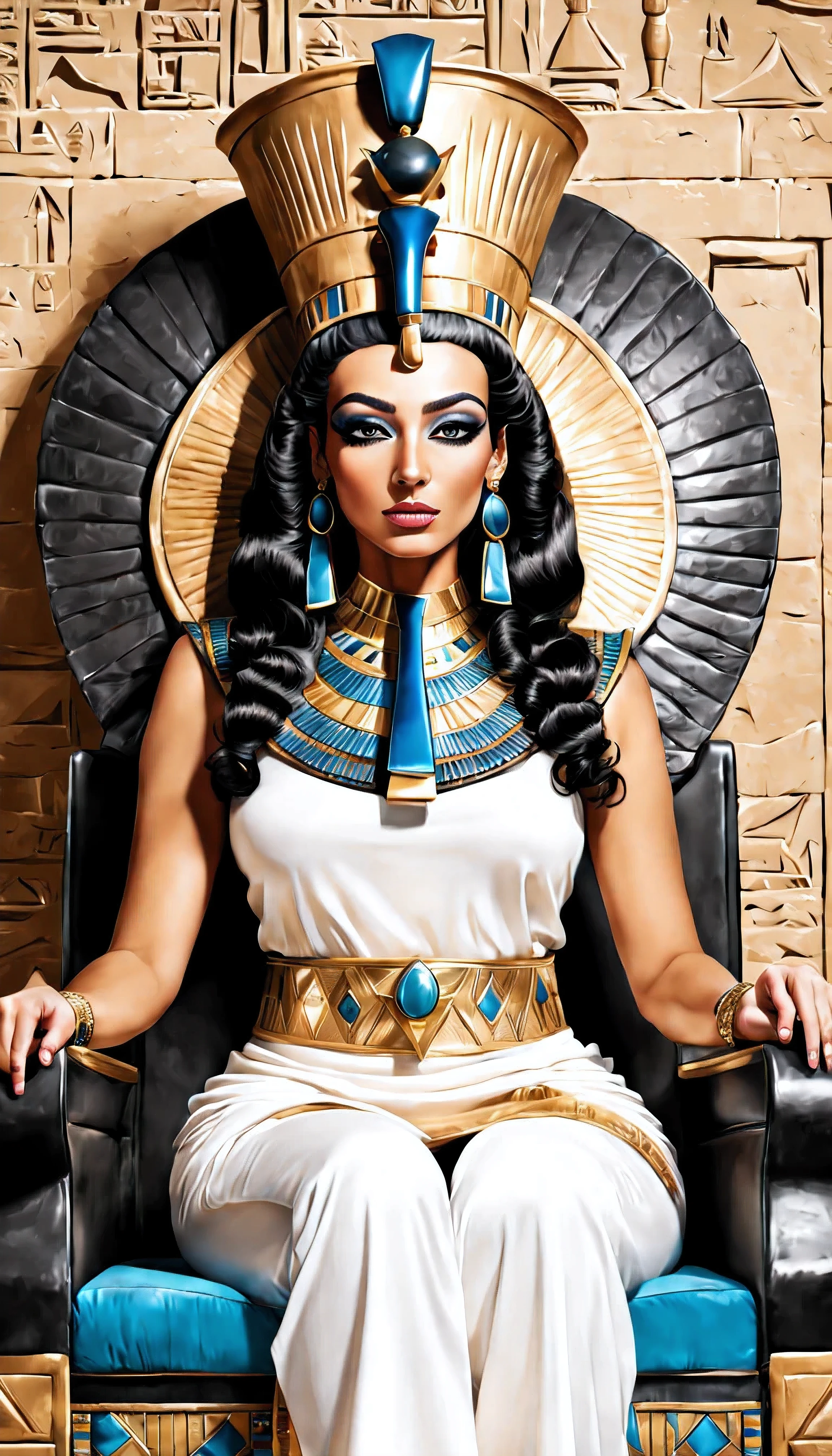 Egyptian queen sit on her throne