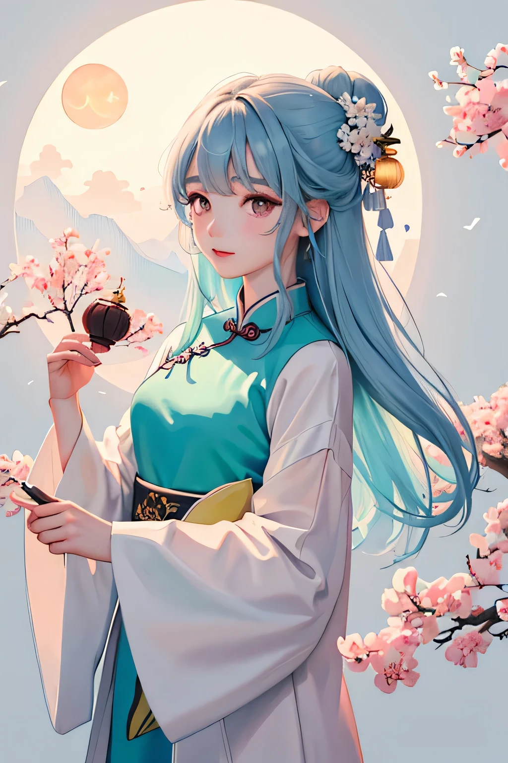 (pastel colour:1.3)、(cute illustration:1.3)、(watercolor painting:1.1),（Cat：1.4）, leaning against the window, towards the moon, moon；1.2，（（Dulce Osmanthus，Kong Ming Lantern，Meniscus，moon cake：1.3）），mid-autumn festival atmosphere：1.3，（Kanji Chino：1.3），traditional chinese illustration style, digital art, simple background, Masterpiece isolated on white background, best quality, super detailed, high quality, 4K