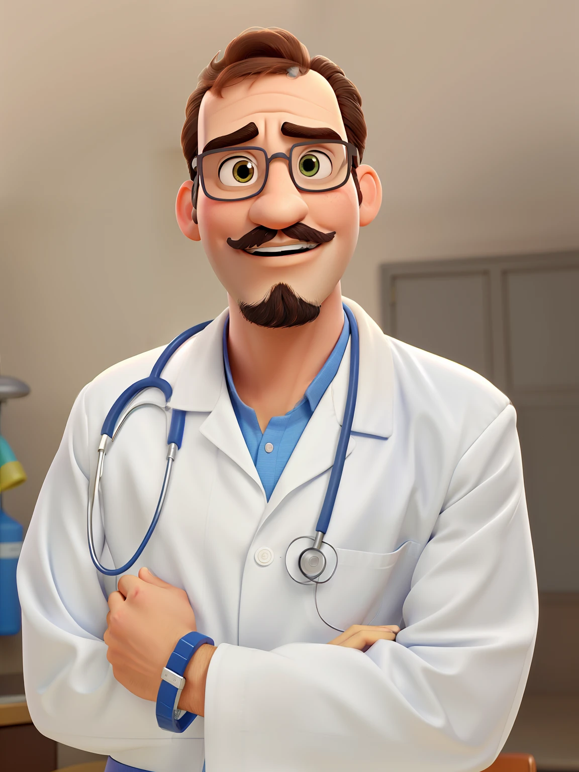 A doctor, estilo Disney pixar, igual a imagem, rosto igual a imagem, bigode e cavanhaque igual a imagem, alta qualidade, melhor qualidade 