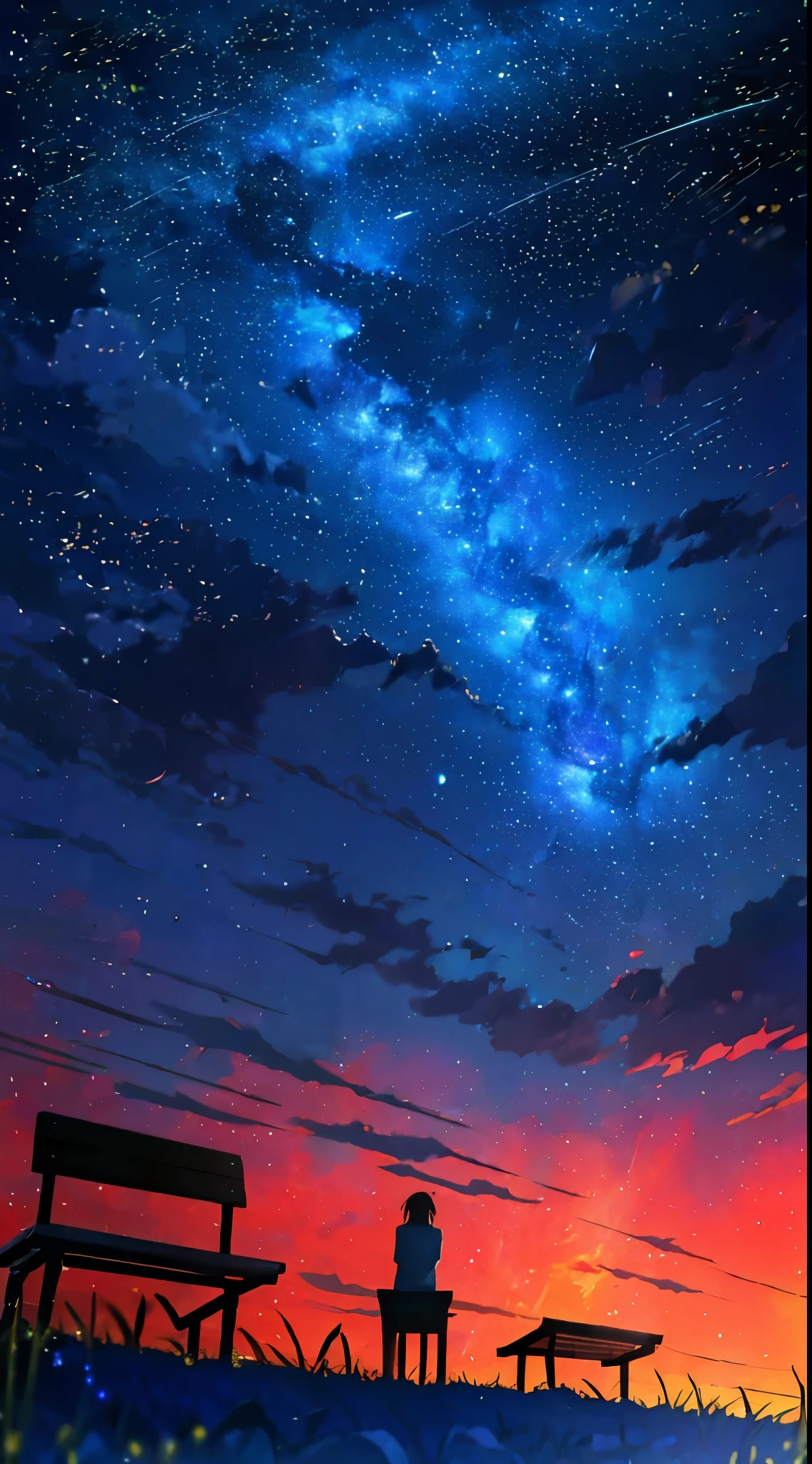 anime, the sky, stars, the bench, the milky, the stars, the sky, the stars, the bench, the milky, the stars, the, cosmic skies. by makoto shinkai, anime sky, anime art wallpaper 4 k, anime art wallpaper 4k, anime art wallpaper 8 k, amazing wallpaper, with the sky full of stars